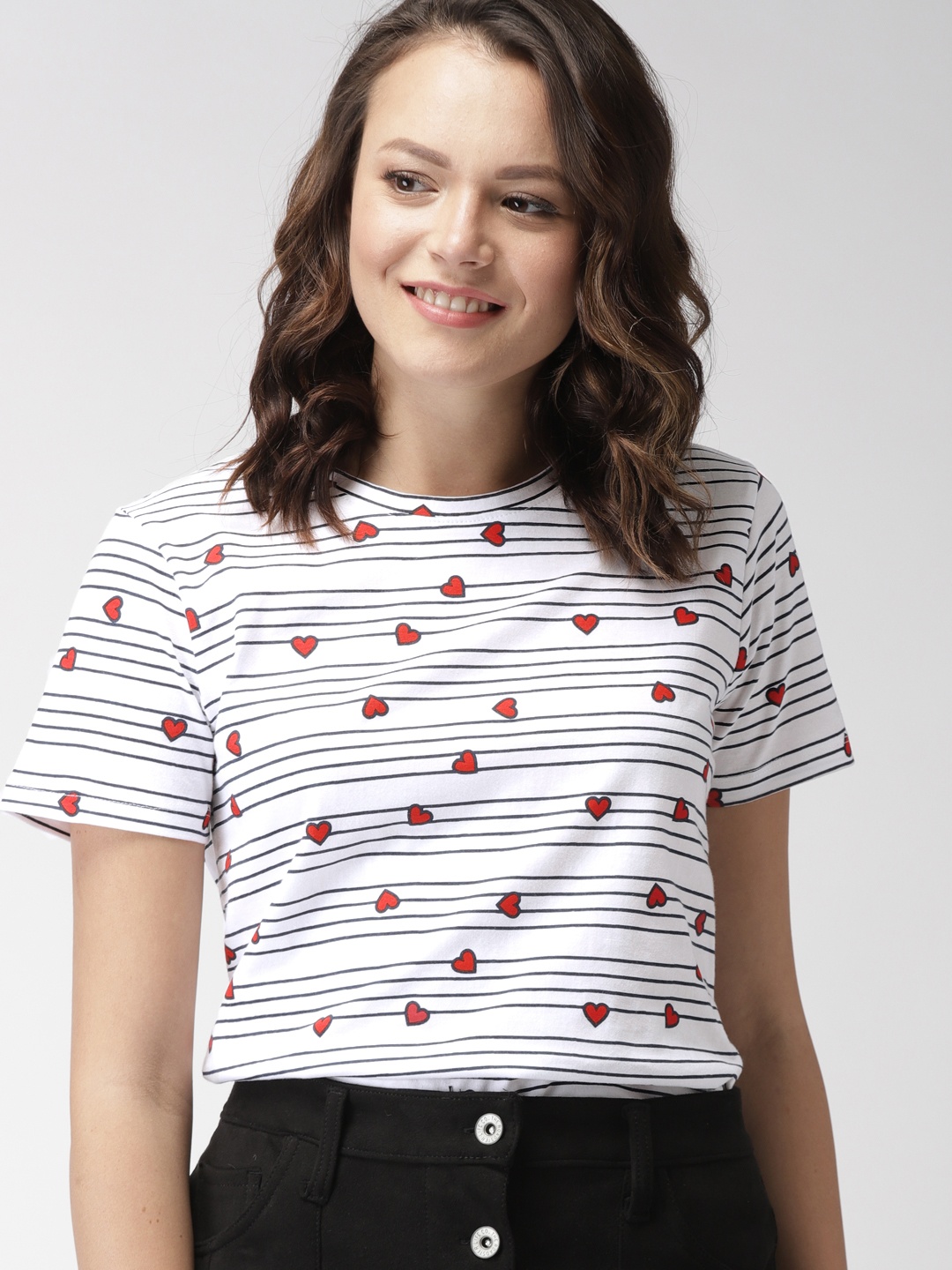 Mast Harbour Women Twin Collection White Navy Blue Striped Round Neck Pure Cotton T-shirt
Mast Harbour Women Twin Collection White Navy Blue Striped Round Neck Pure Cotton T-shirt