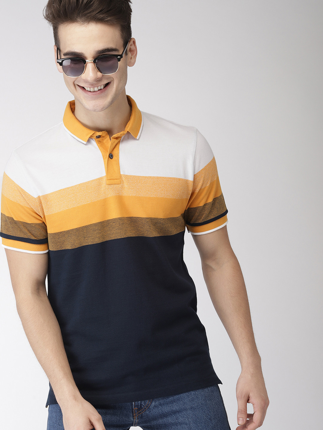Mast & Harbour Men Navy Blue, Mustard Yellow & White Colourblocked Polo Collar T-shirt
Mast & Harbour Men Navy Blue, Mustard Yellow & White Colourblocked Polo Collar T-shirt
