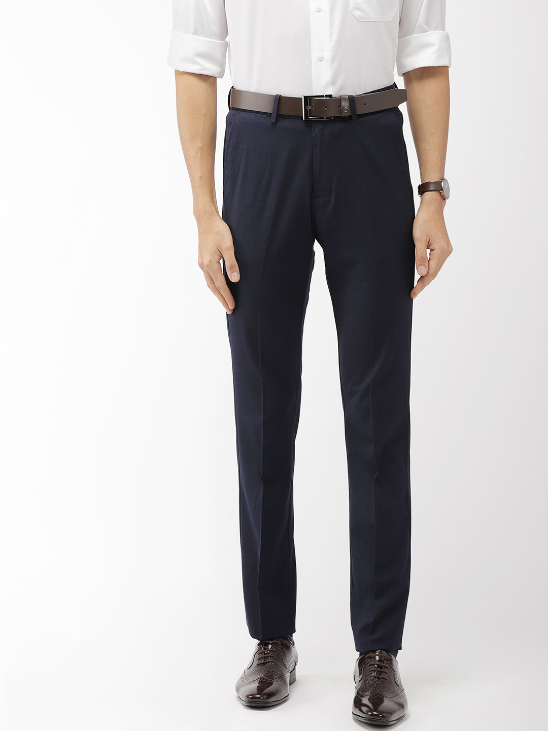 Arrow Men Navy Blue Tapered Fit Solid Formal Trousers 
Arrow Men Navy Blue Tapered Fit Solid Formal Trousers