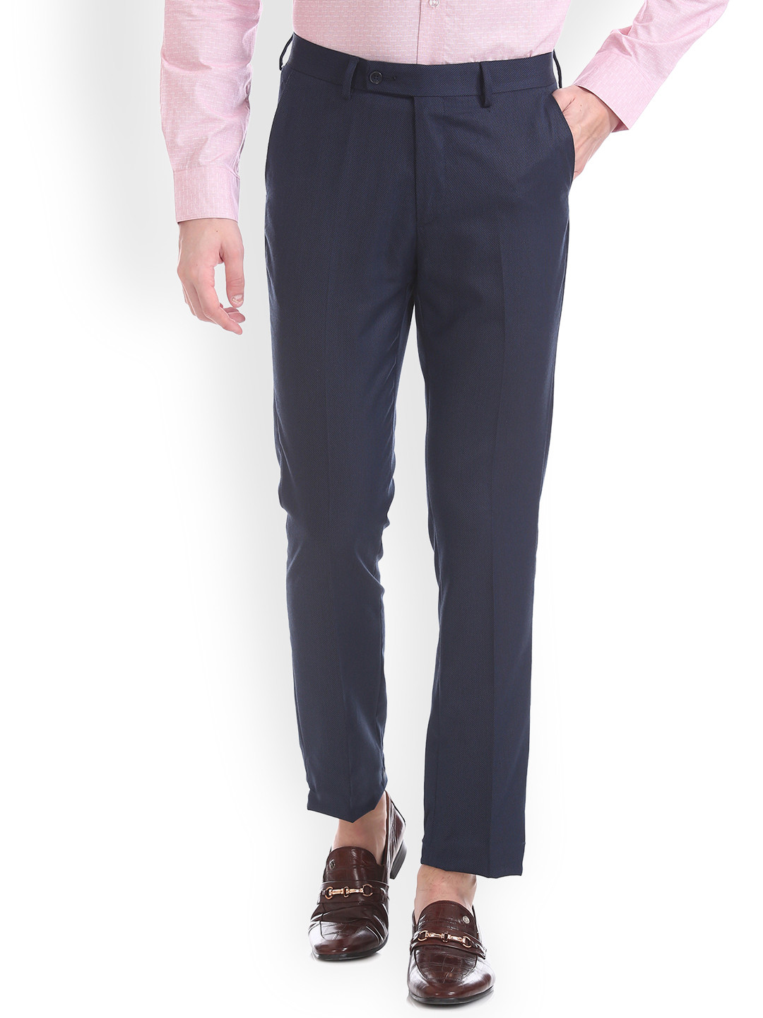 Arrow Men Navy Blue Regular Fit Solid Regular Trousers 
Arrow Men Navy Blue Regular Fit Solid Regular Trousers