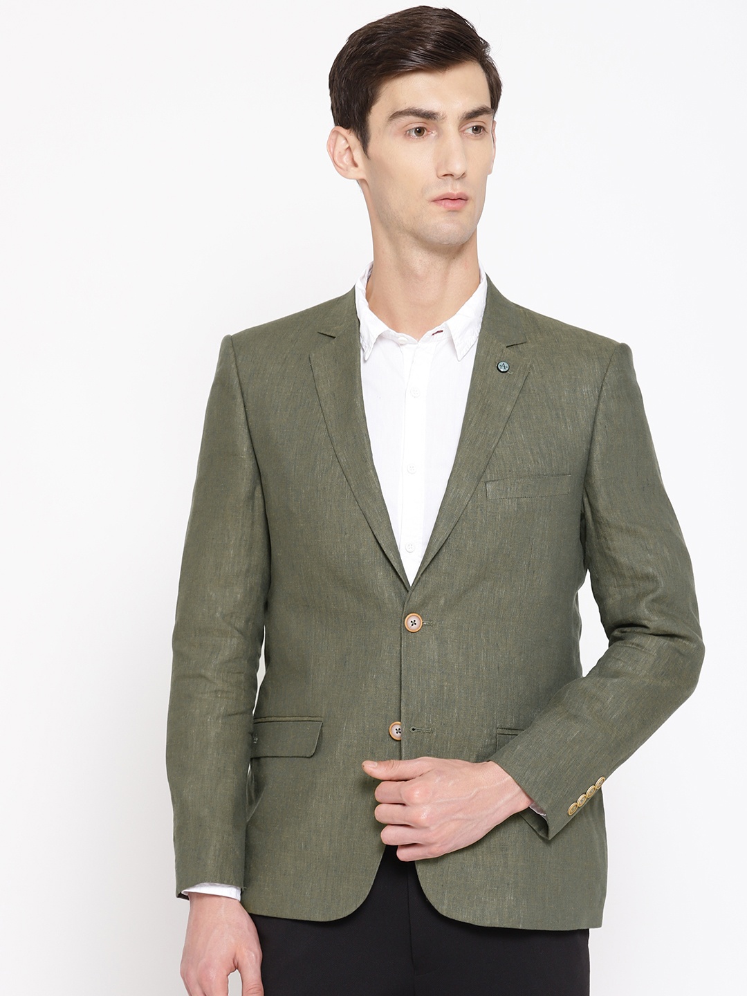 Arrow Men Olive Green Solid Body Tailored Fit Single-Breasted Linen Smart Casual Blazer
Arrow Men Olive Green Solid Body Tailored Fit Single-Breasted Linen Smart Casual Blazer