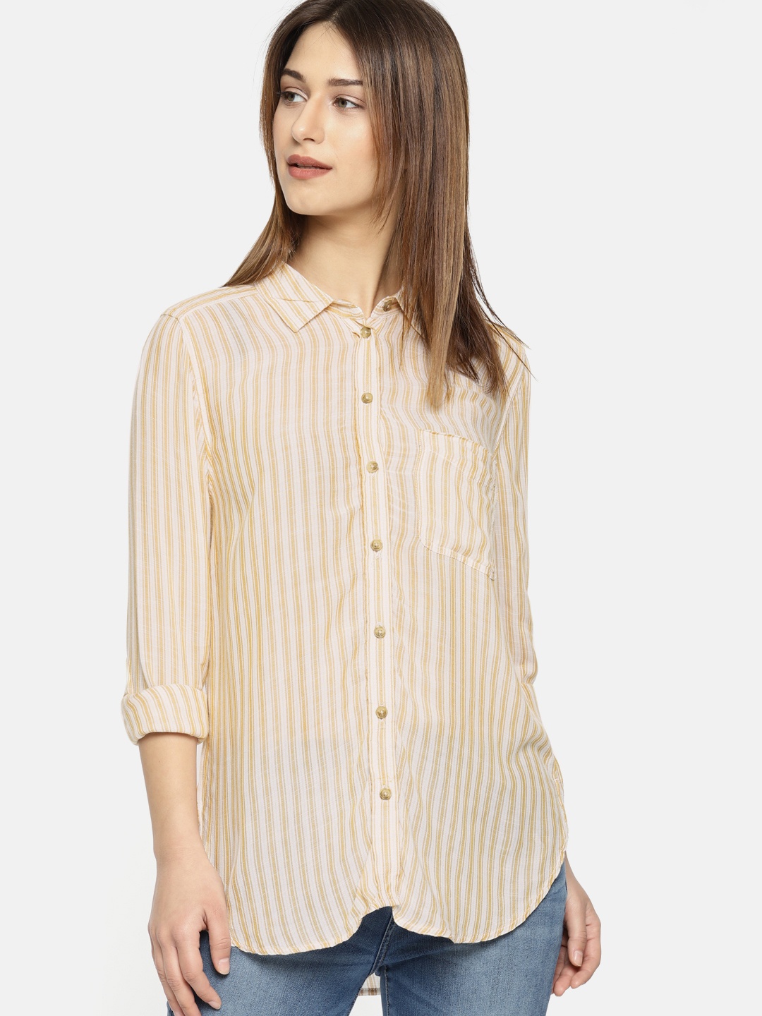 AMERICAN EAGLE OUTFITTERS Women Brown & Cream-Coloured Boyfriend Fit Striped Casual Shirt
AMERICAN EAGLE OUTFITTERS Women Brown & Cream-Coloured Boyfriend Fit Striped Casual Shirt