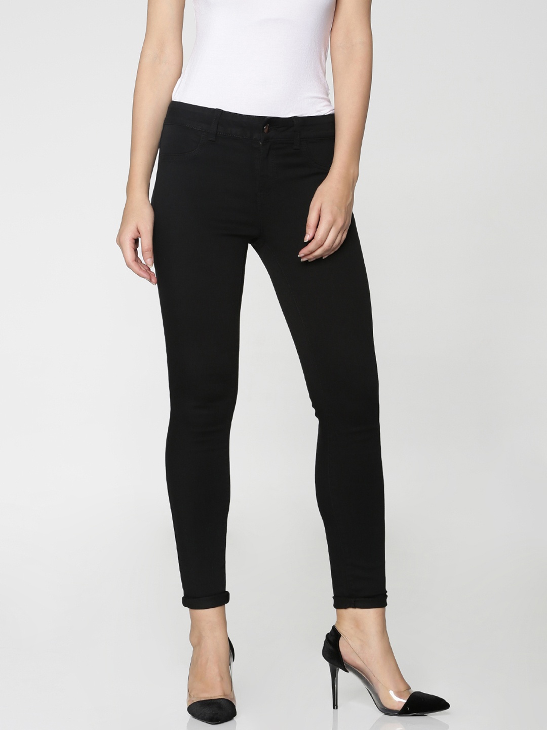 

ONLY Women Black Skinny Fit Mid-Rise Clean Look Stretchable Jeans