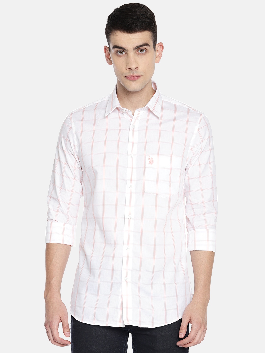 U.S. Polo Assn. Tailored Men White & Peach-Coloured Tailored Fit Checked Casual Shirt
U.S. Polo Assn. Tailored Men White & Peach-Coloured Tailored Fit Checked Casual Shirt