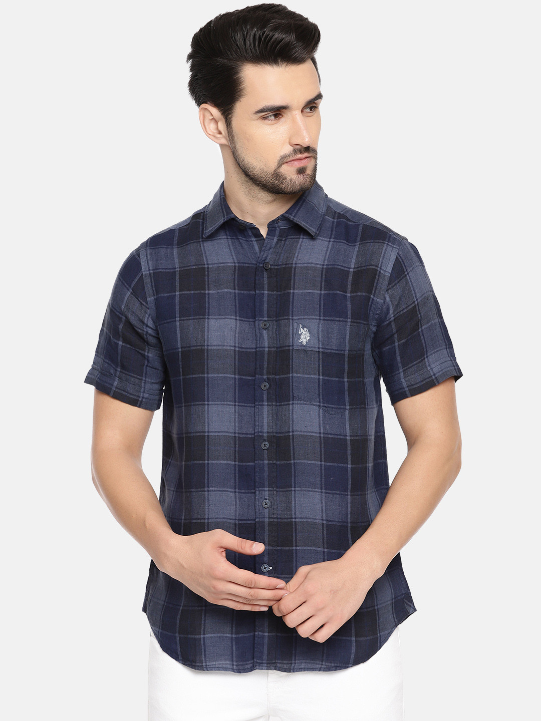 U.S. Polo Assn. Men Navy Blue & Black Tailored Fit Checked Casual Shirt
U.S. Polo Assn. Men Navy Blue & Black Tailored Fit Checked Casual Shirt