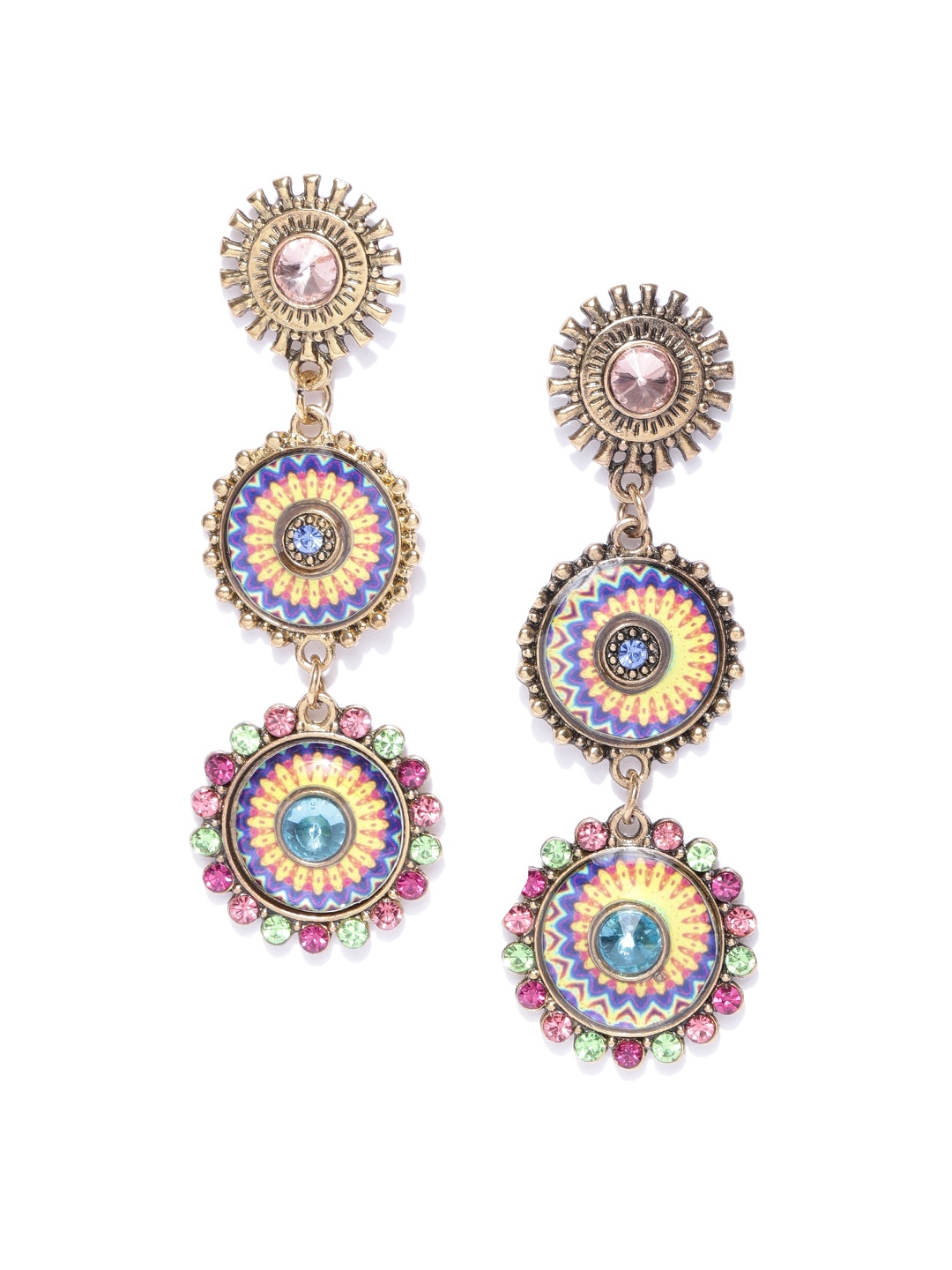 Jewels Galaxy Blue & Pink Gold-Plated Handcrafted Stone-Studded Circular Drop Earrings
Jewels Galaxy Blue & Pink Gold-Plated Handcrafted Stone-Studded Circular Drop Earrings