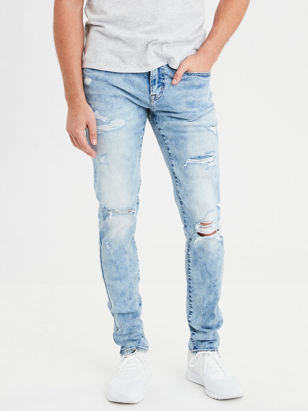 AMERICAN EAGLE OUTFITTERS Men Blue Flex Skinny Fit Highly Distressed Stretchable Jeans
AMERICAN EAGLE OUTFITTERS Men Blue Flex Skinny Fit Highly Distressed Stretchable Jeans
