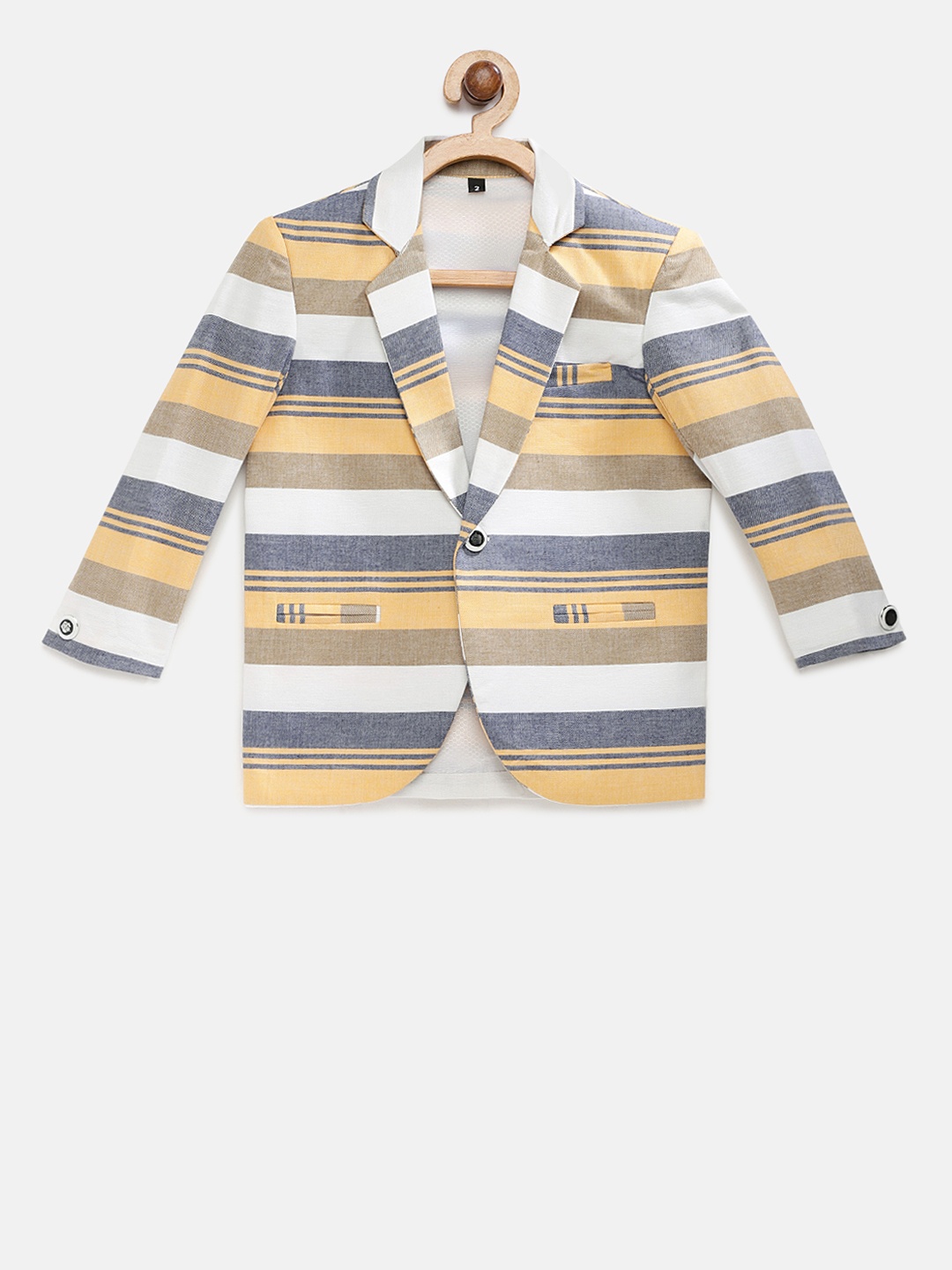 RIKIDOOS Boys Blue & Yellow Striped Single-Breasted Casual Pure Cotton Blazer, Mustard
RIKIDOOS Boys Blue & Yellow Striped Single-Breasted Casual Pure Cotton Blazer, Mustard