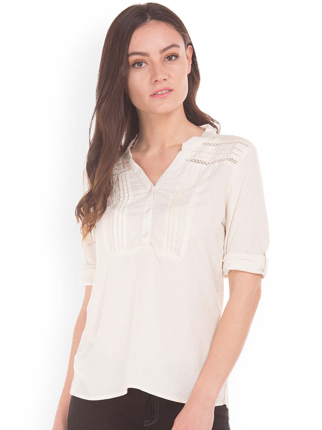 Cherokee Women Beige Solid Shirt Style Top