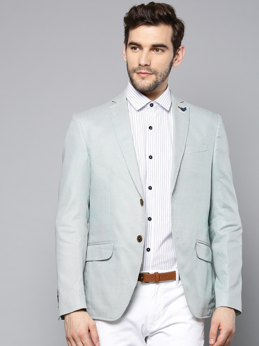 Blackberrys Men Green & White Self Design Slim Fit Single-breasted Smart Casual Pure Cotton Blazer
Blackberrys Men Green & White Self Design Slim Fit Single-breasted Smart Casual Pure Cotton Blazer