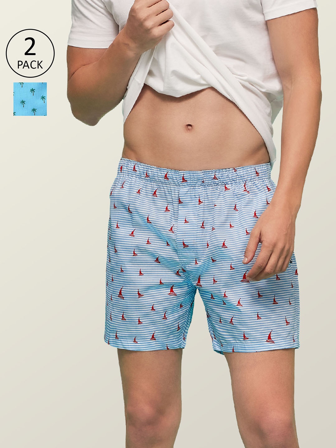 XYXX Men Printed Pack of 2 Remix Pure Cotton Boxer XYBOX2PCKN135, Blue
