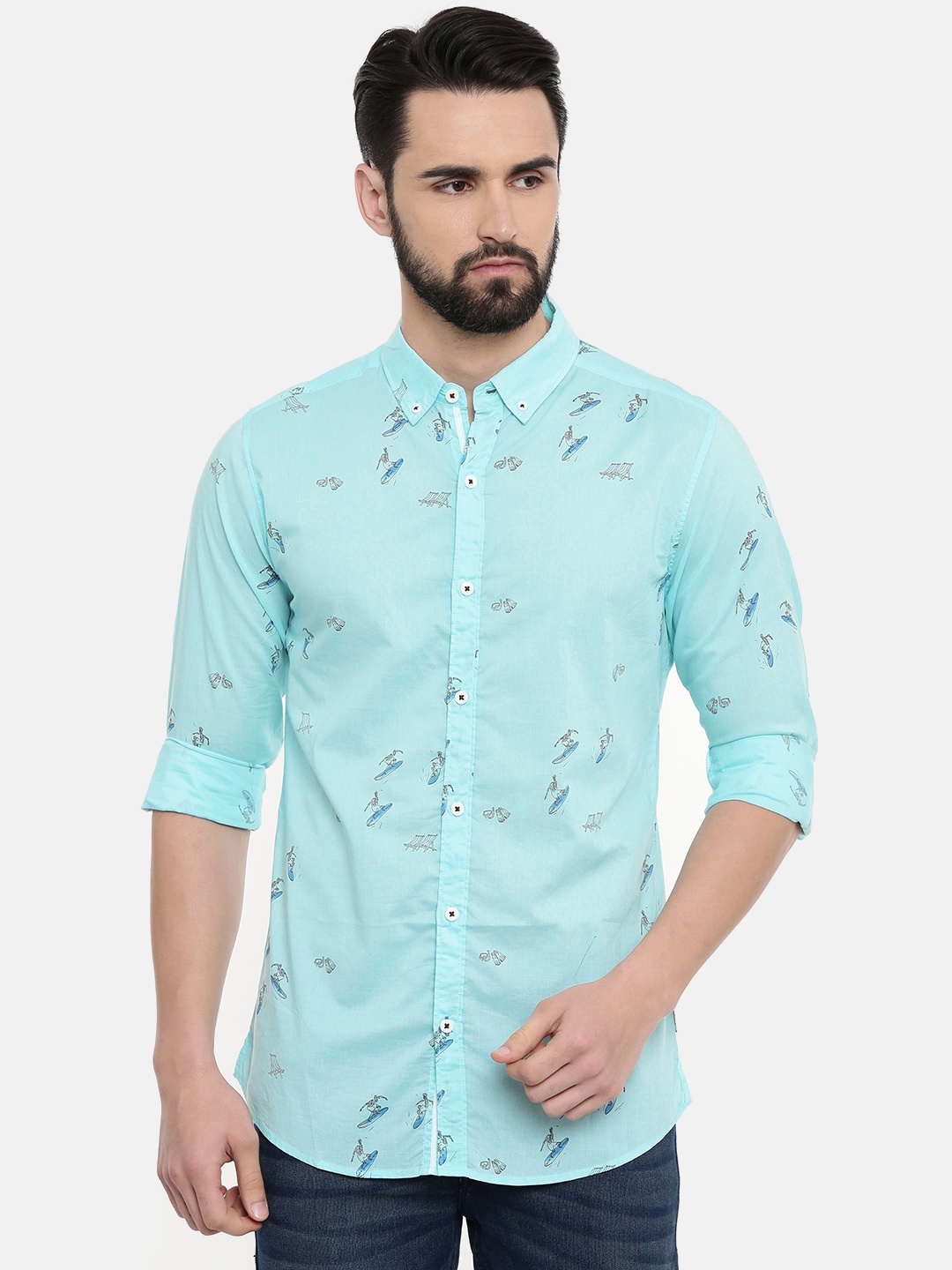 SPYKAR Men Blue Printed Casual Shirt
