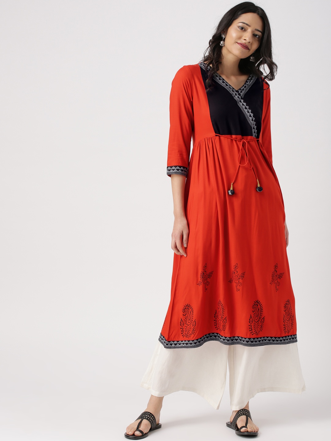 IMARA Women Red Printed A-Line Kurta