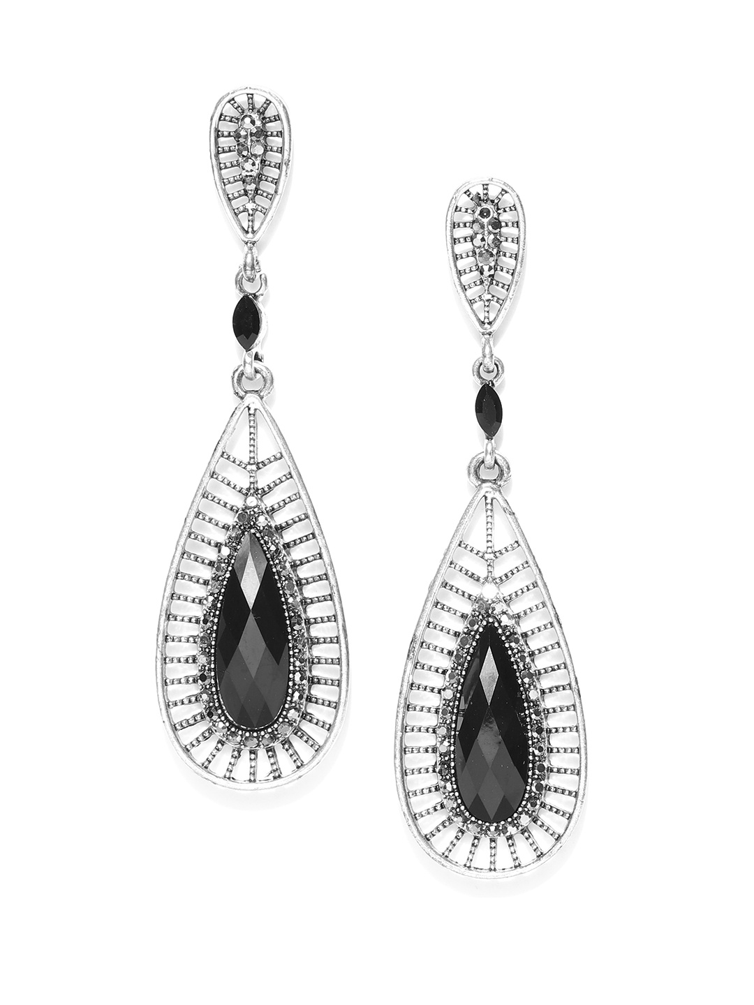 Jewels Galaxy Black Silver-Plated Handcrafted Stone-Studded Teardrop-Shaped Drop Earrings
Jewels Galaxy Black Silver-Plated Handcrafted Stone-Studded Teardrop-Shaped Drop Earrings