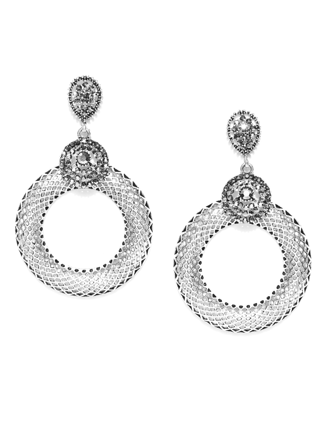 Jewels Galaxy Oxidised Silver-Plated Handcrafted Stone-Studded Circular Drop Earrings
Jewels Galaxy Oxidised Silver-Plated Handcrafted Stone-Studded Circular Drop Earrings