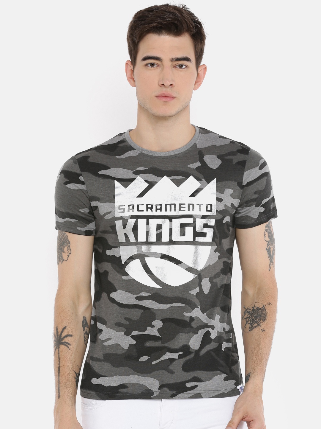 NBA Men Grey Printed Round Neck T-shirt