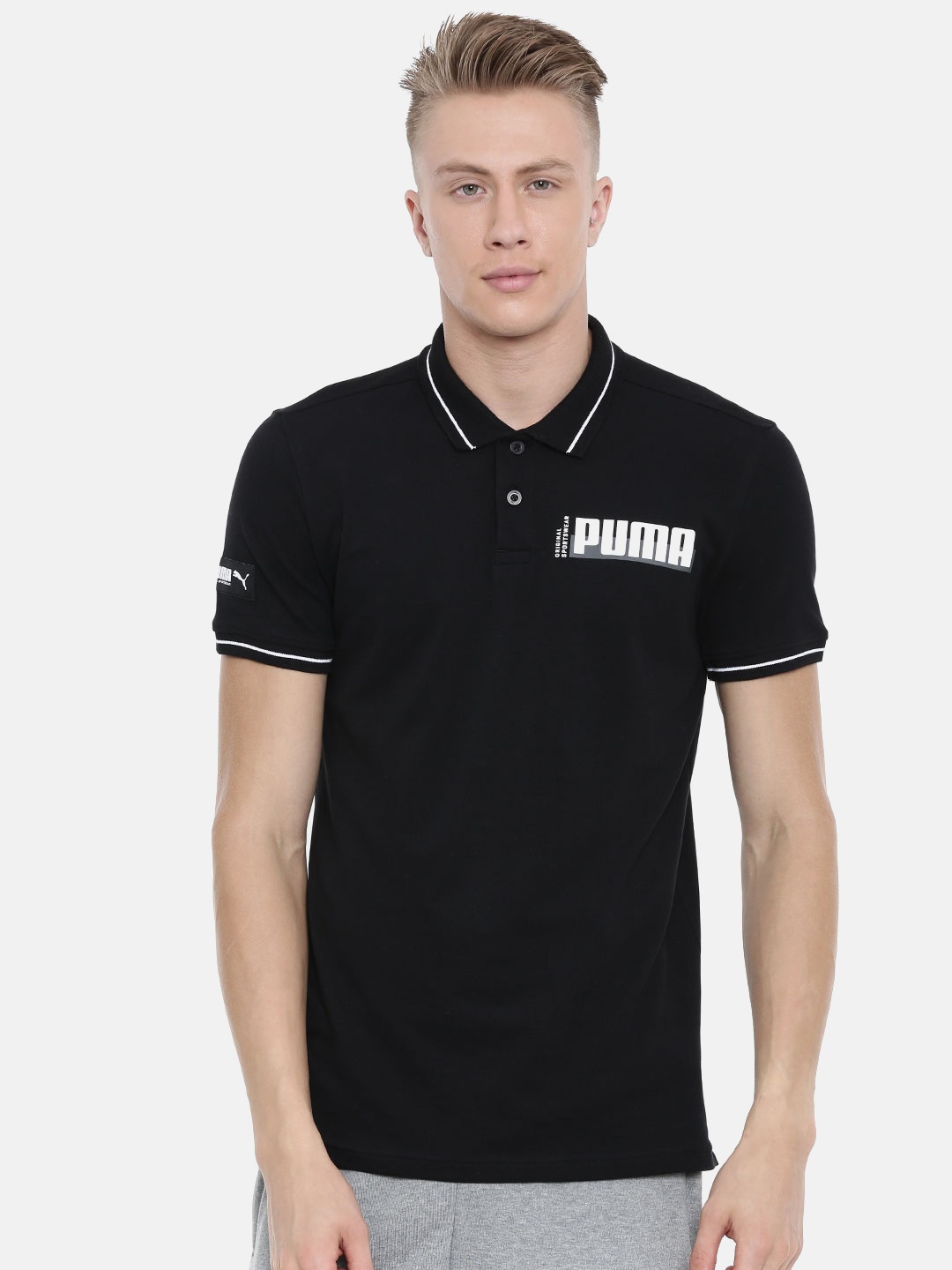 Puma Men Black Solid Athletics Polo Collar T-shirt