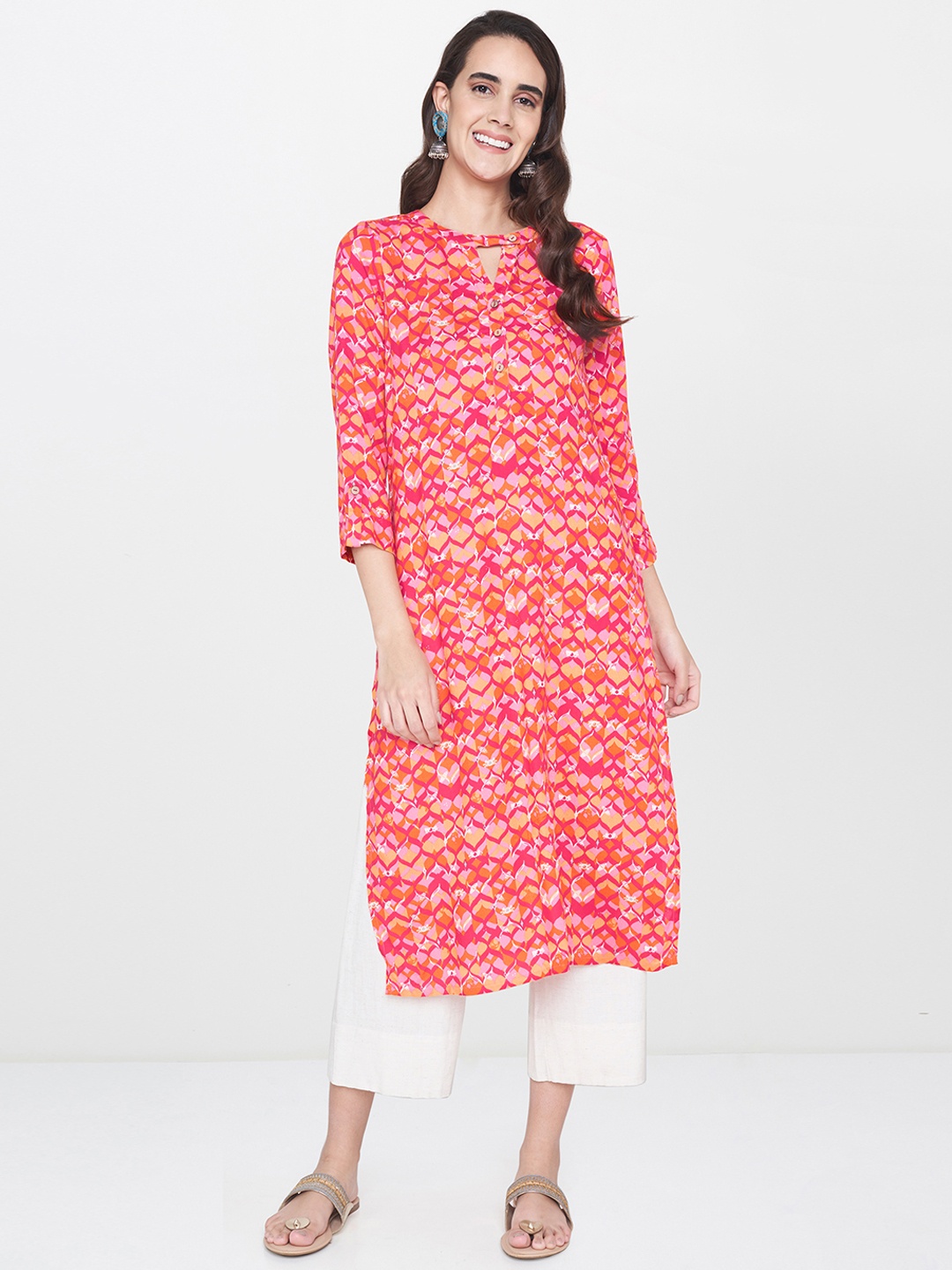 Global Desi Women Pink Printed Straight Kurta