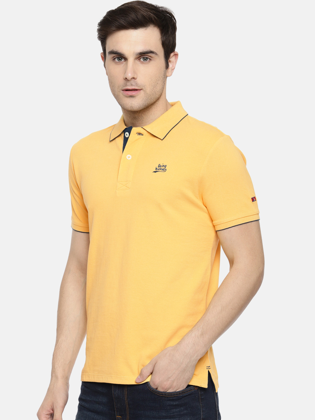 Being Human Clothing Men Yellow Solid Polo T-shirt 
Being Human Clothing Men Yellow Solid Polo T-shirt