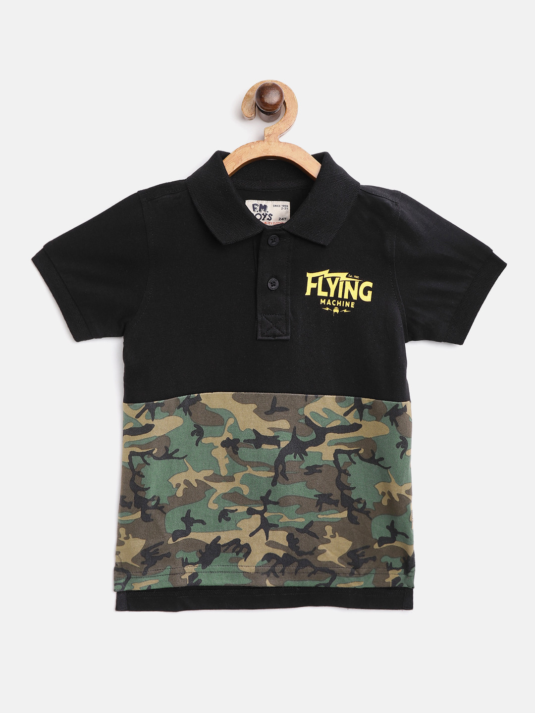 Flying Machine Boys Black and Green Camouflage Printed Pure Cotton Polo Collar Pure Cotton T-shirt
Flying Machine Boys Black and Green Camouflage Printed Pure Cotton Polo Collar Pure Cotton T-shirt