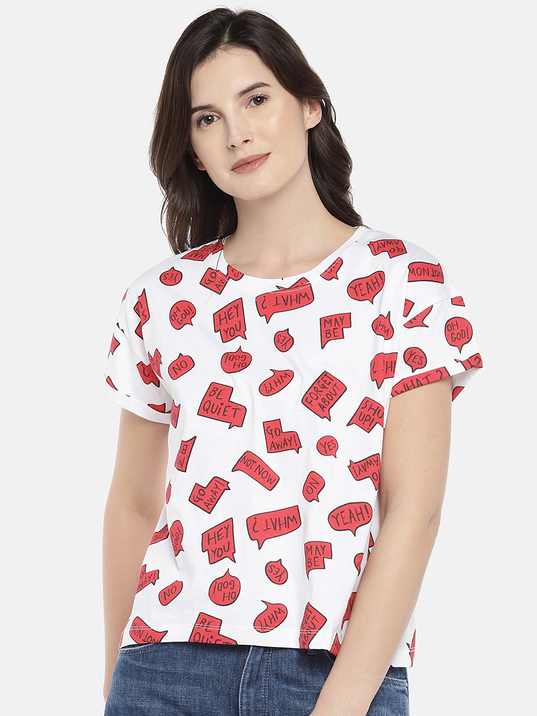 Globus Women Red Printed Round Neck T-shirt