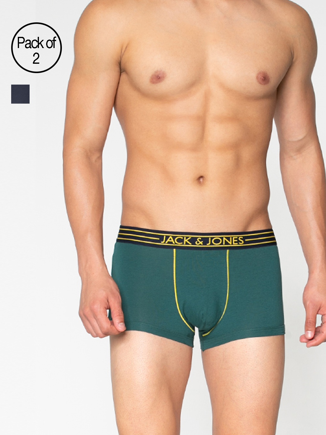 Jack & Jones Men Blue & Green Solid Pack Of 2 Trunks 2054034010