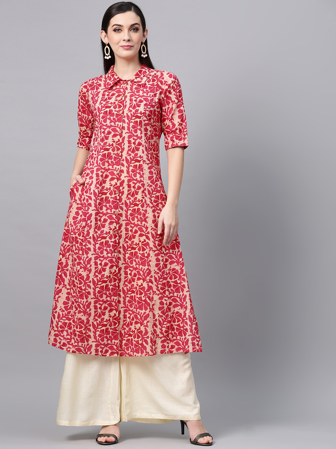 AKS Women Pink & Beige Printed A-Line Kurta
AKS Women Pink & Beige Printed A-Line Kurta