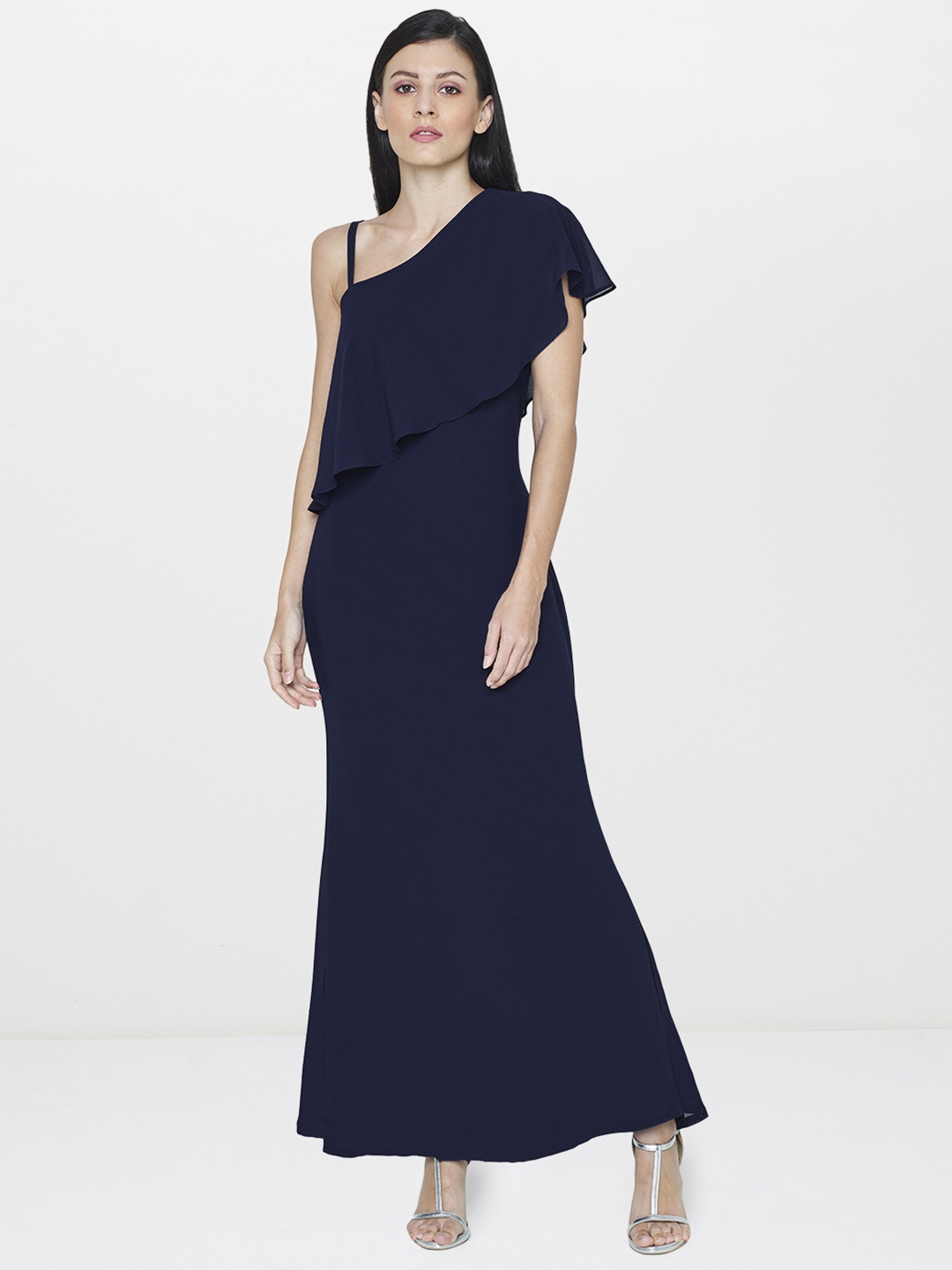 AND Women Navy Solid Layered Maxi Dress, Navy blue