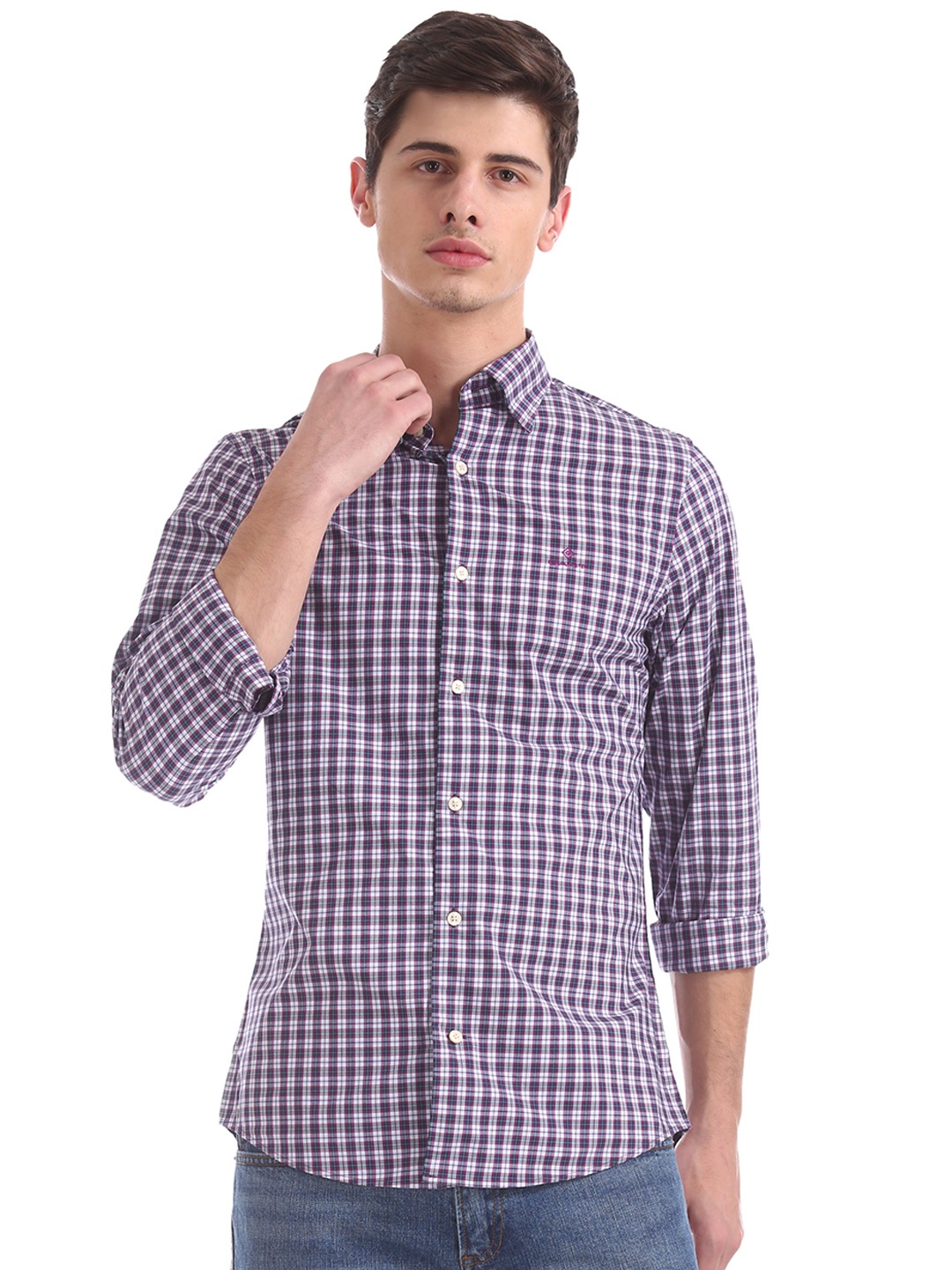 GANT Men Purple Slim Fit Checked Casual Shirt