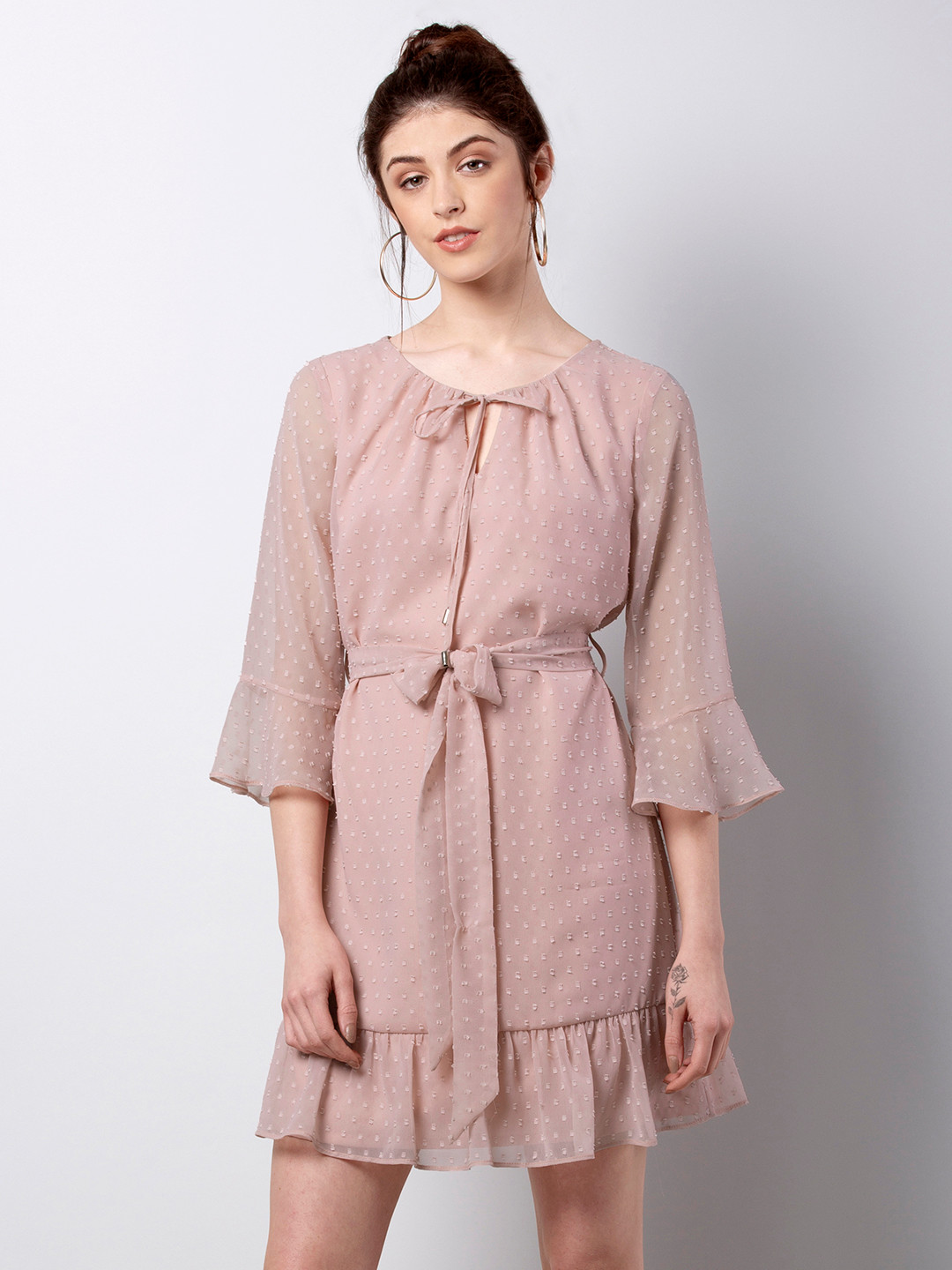 FabAlley Women Pink Self Design Fit and Flare Dress 
FabAlley Women Pink Self Design Fit and Flare Dress