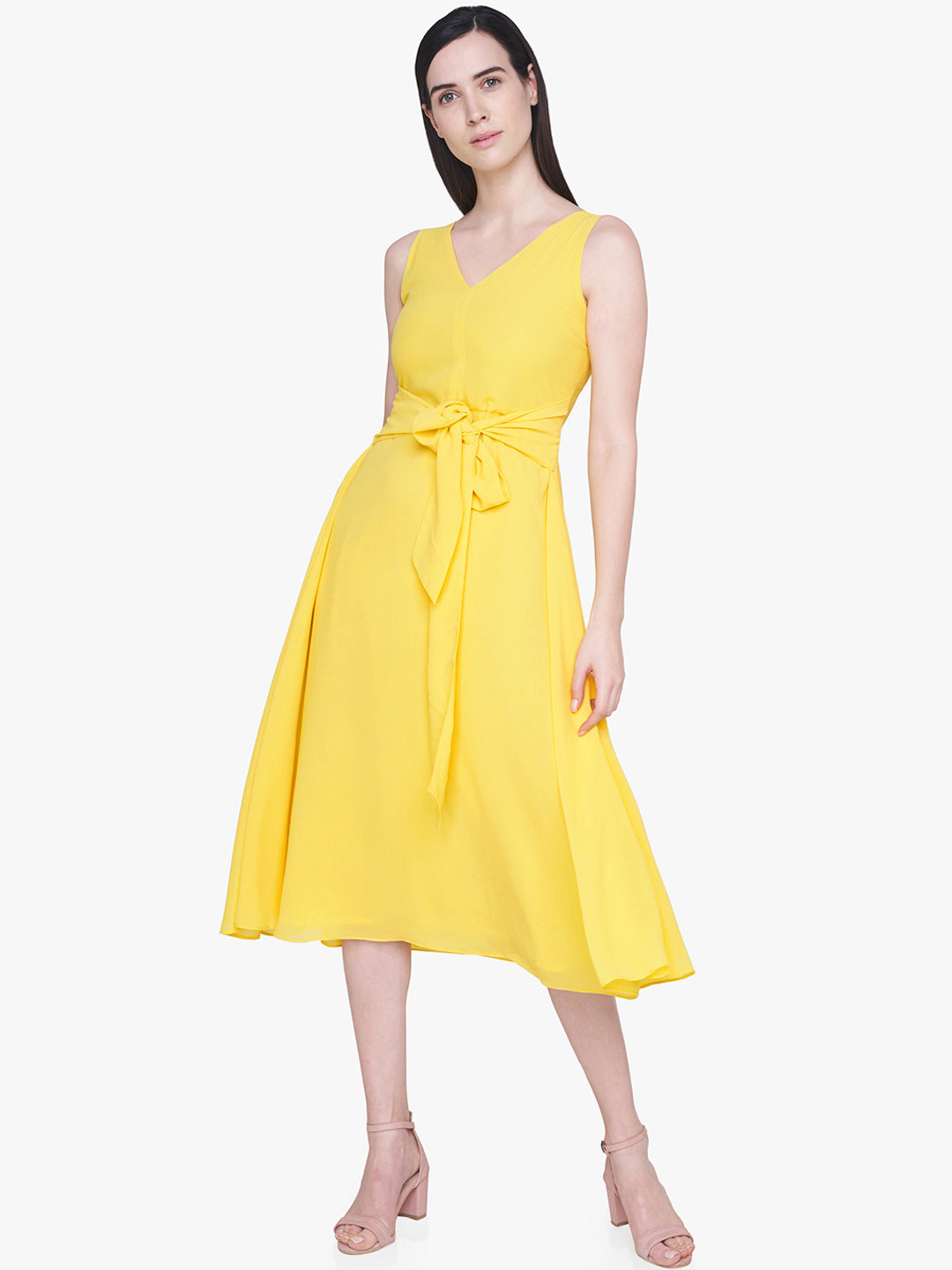 AND Women Yellow Solid Fit and Flare Dress 
AND Women Yellow Solid Fit and Flare Dress