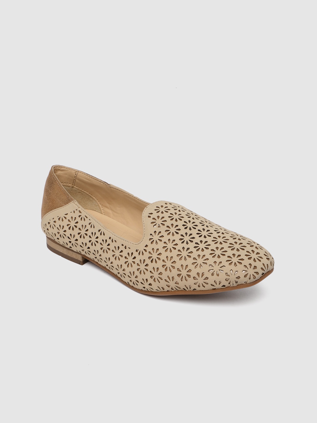 Ruosh Women Beige & Gold-Toned Leather Ballerinas