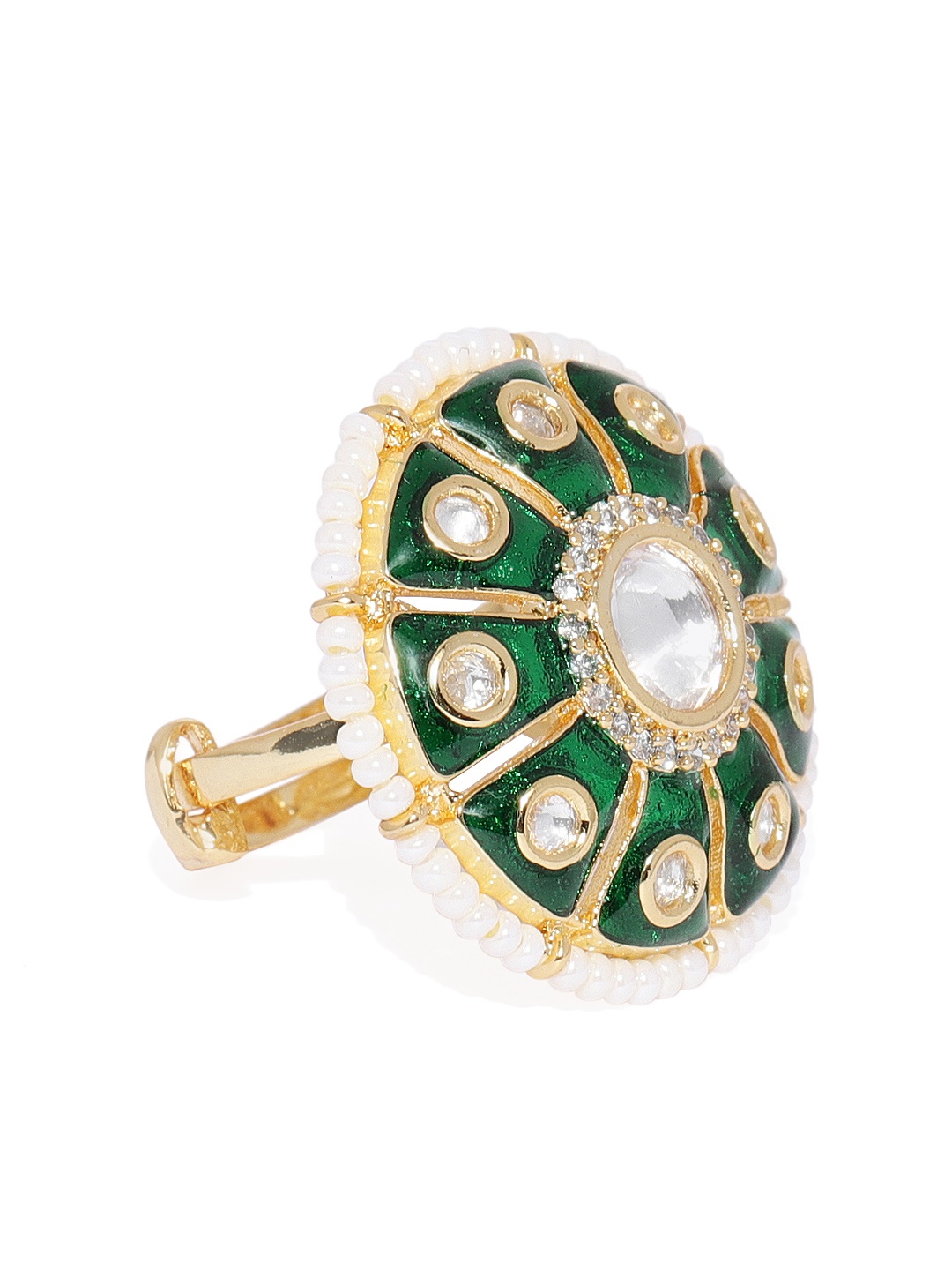 Peora Women 18K Gold Plated Traditional Wedding Meena Work Kundan Pearl Adjustable Ring, Green
Peora Women 18K Gold Plated Traditional Wedding Meena Work Kundan Pearl Adjustable Ring, Green