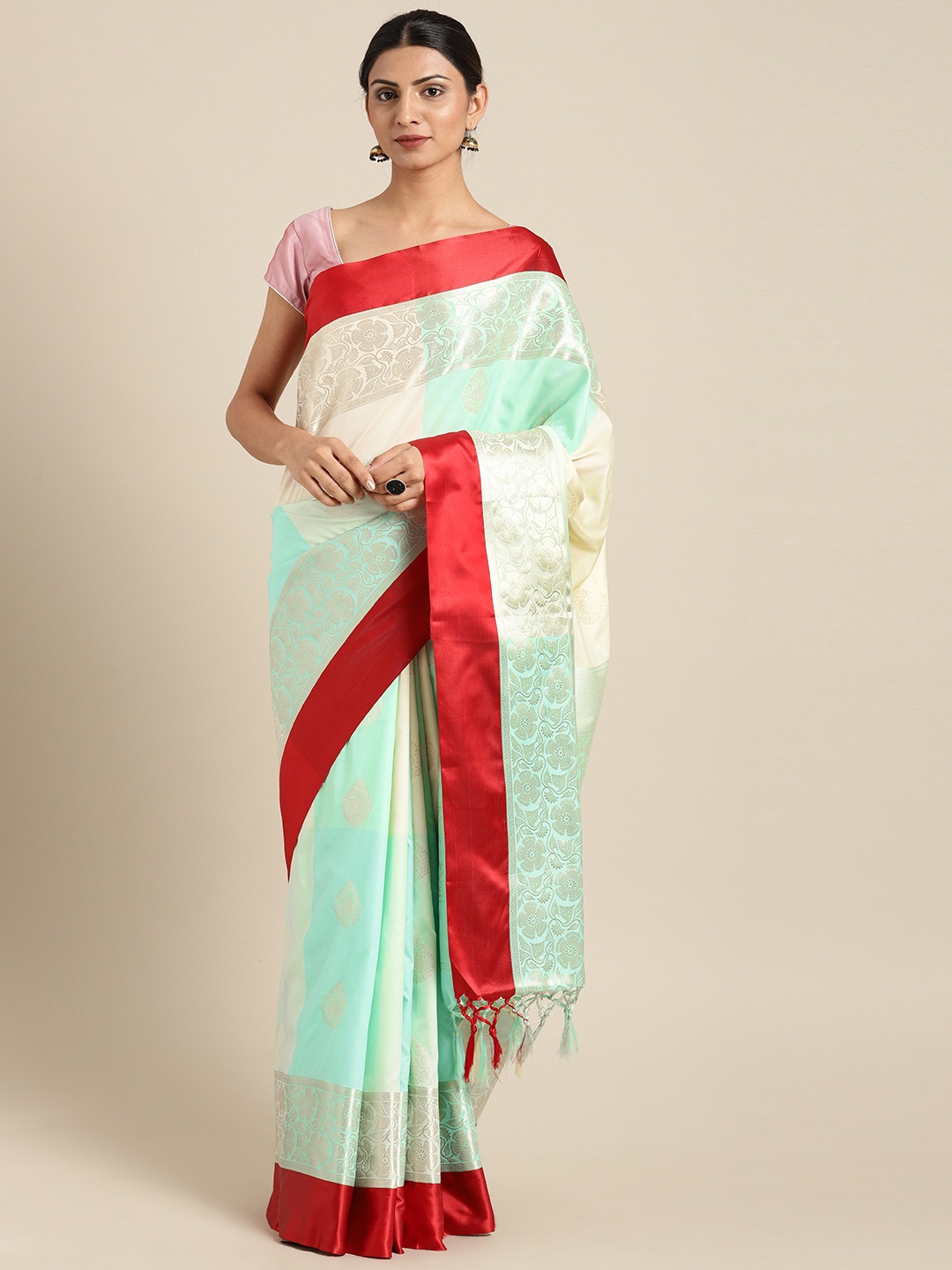Varkala Silk Sarees Cream-Coloured & Red Katan Silk Woven Design Banarasi Saree
Varkala Silk Sarees Cream-Coloured & Red Katan Silk Woven Design Banarasi Saree
