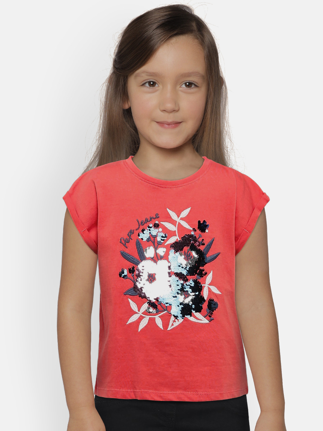 Pepe Jeans Girls Red Printed Round Neck T-shirt 
Pepe Jeans Girls Red Printed Round Neck T-shirt