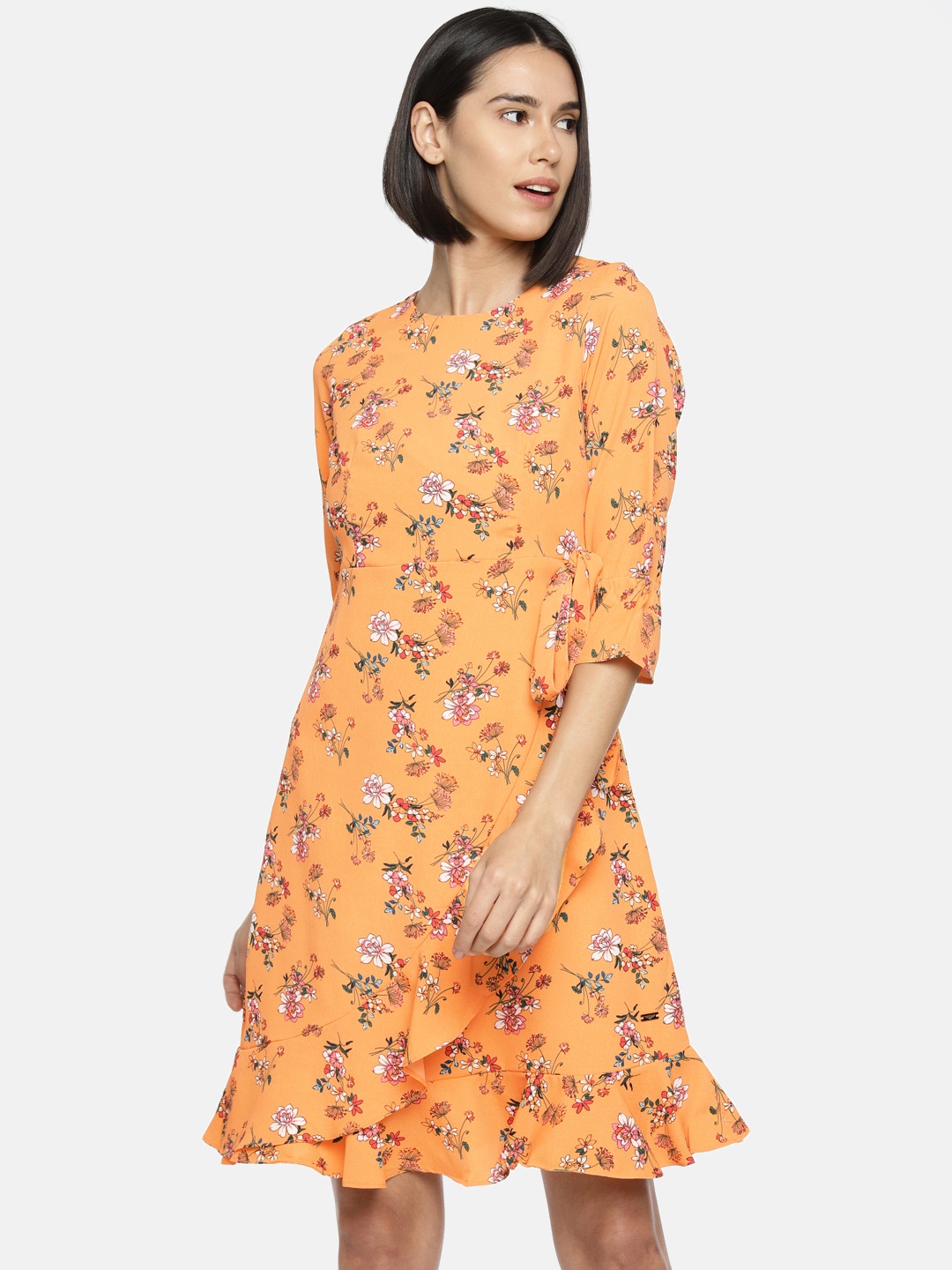 Park Avenue Women Orange Printed A-Line Dress