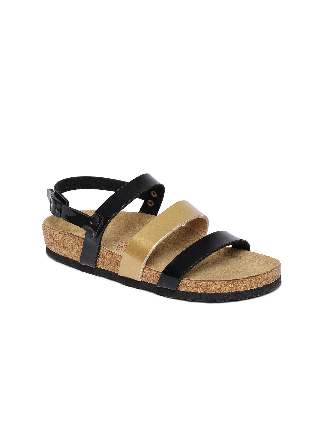 Ruosh Women Black & Gold-Toned Leather Flats