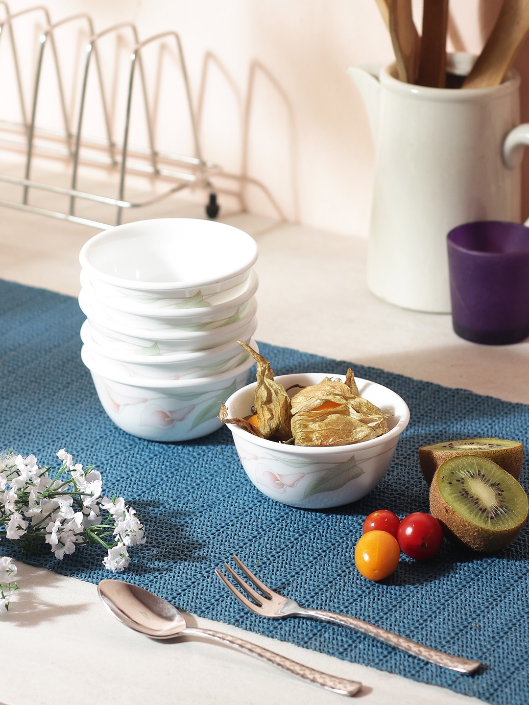 Corelle White Set of 6 Printed Glass Bowls Set