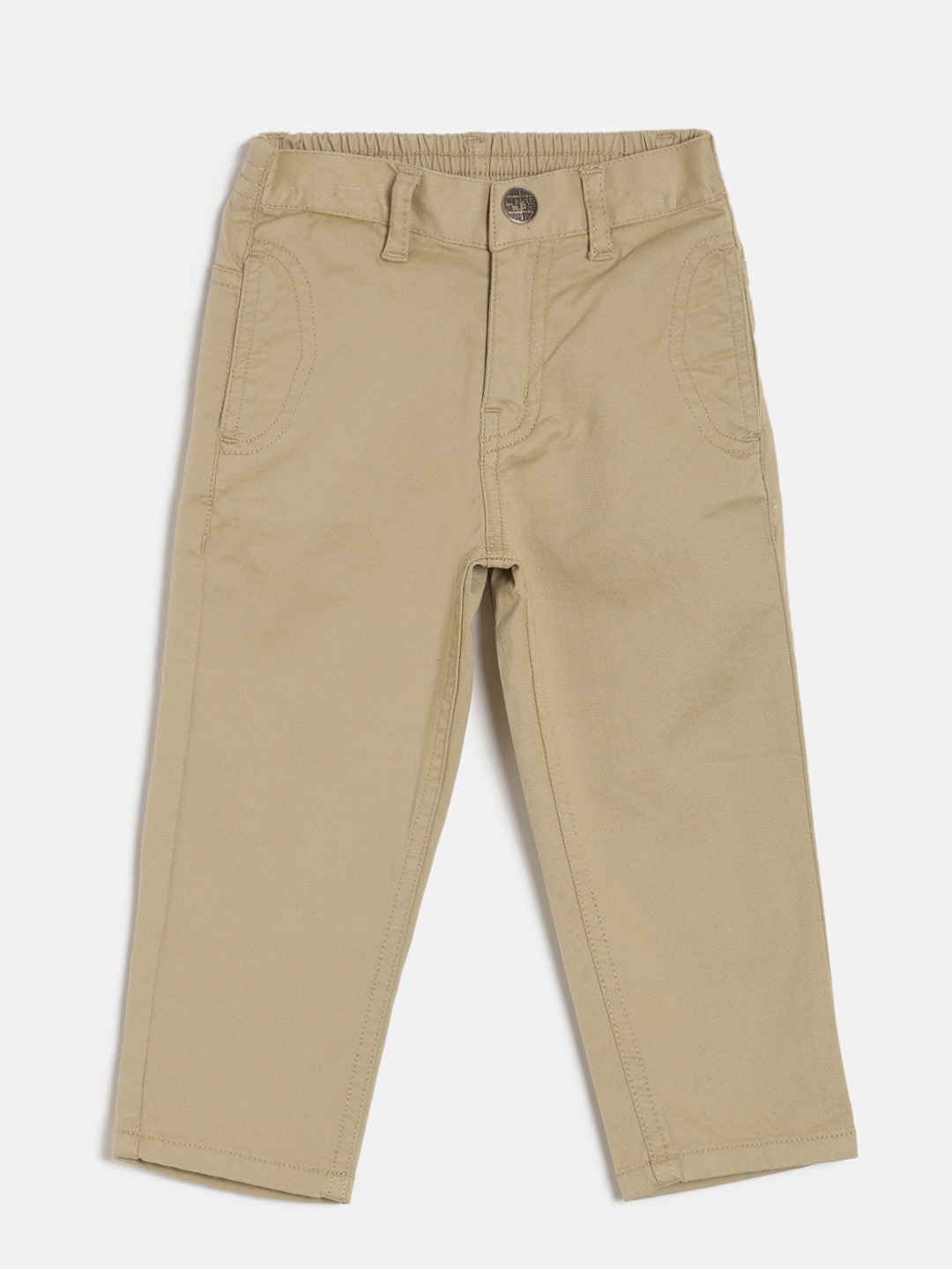 Palm Tree Boys Beige Solid Regular Trousers