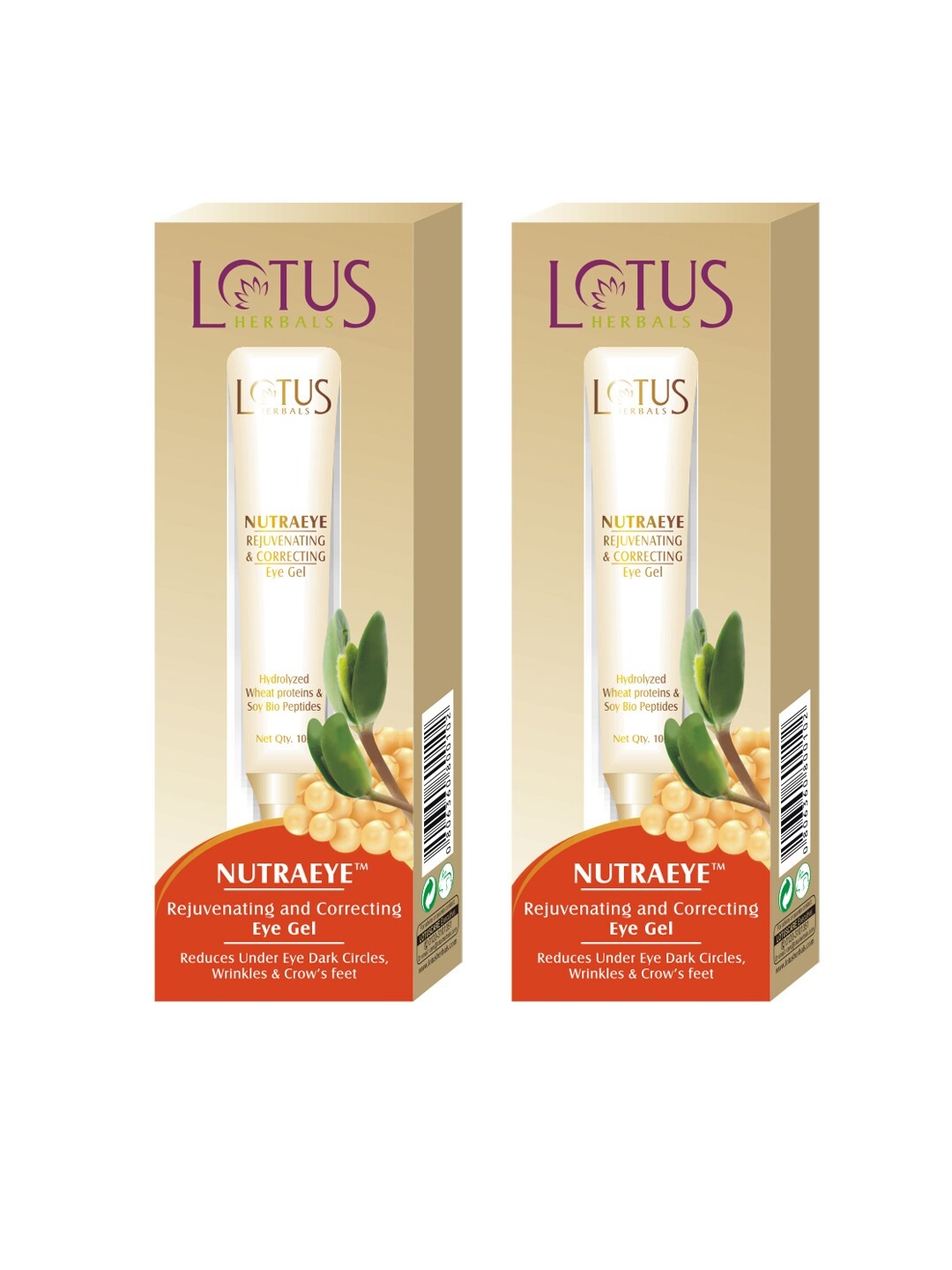 Lotus Herbals Sustainable Pack Of 2 Rejuvenating Correcting Eye Gel, Gold
