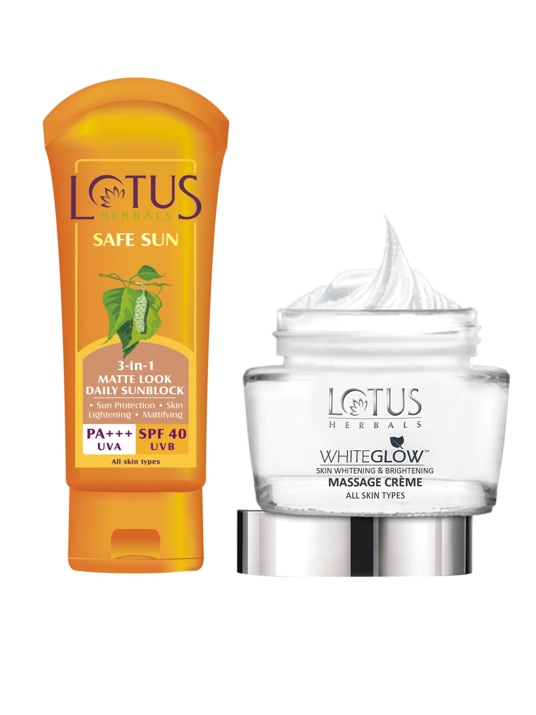 Lotus Herbals Safe Sun Sunscreen & Whiteglow Skin Whitening & Brightening Massaging Cream, Orange
Lotus Herbals Safe Sun Sunscreen & Whiteglow Skin Whitening & Brightening Massaging Cream, Orange