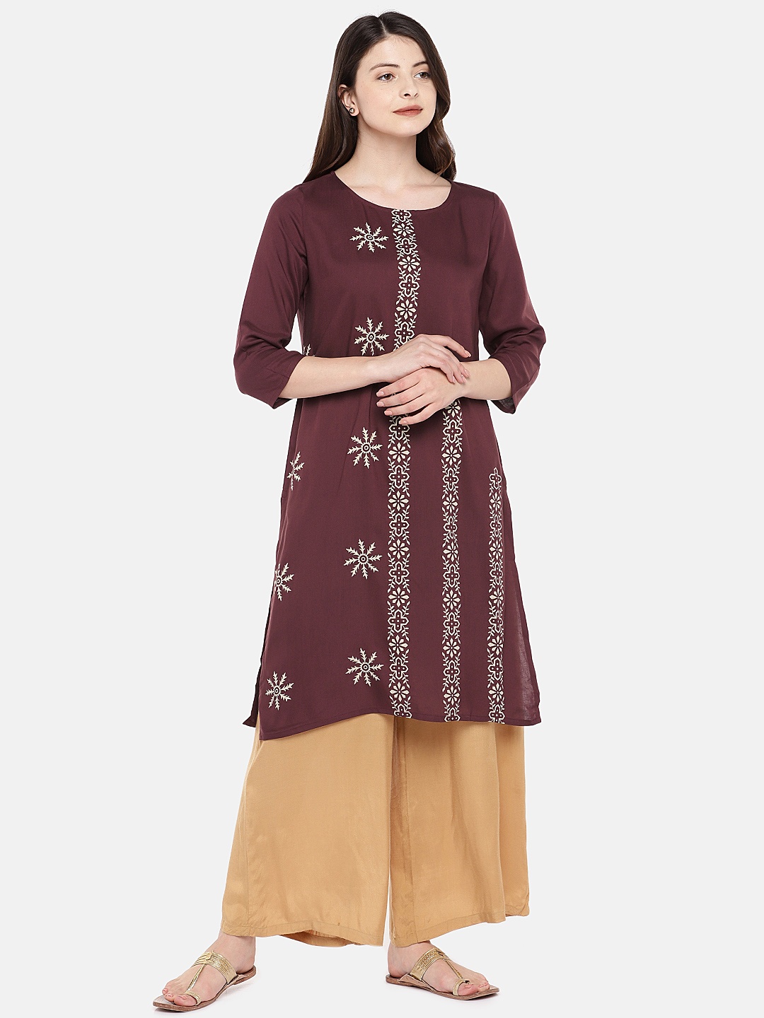 Globus Women Maroon Printed A-Line Kurta
