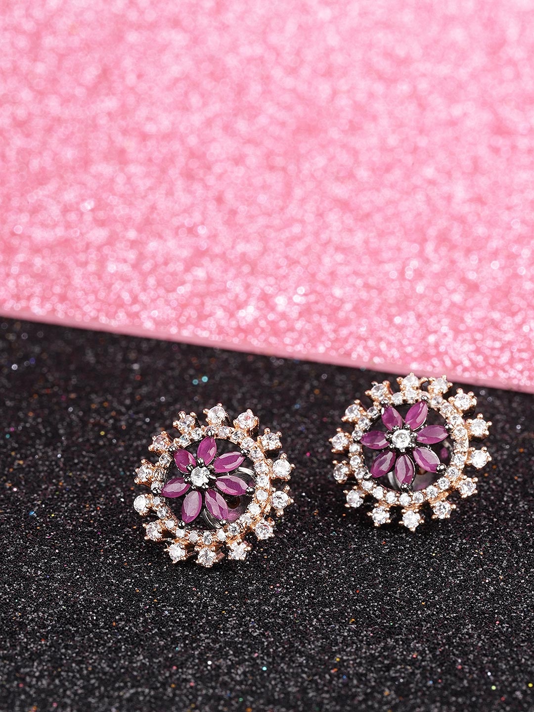Priyaasi Purple & Gunmetal-Toned Rose Gold-Plated American Diamond-Studded Circular Studs
Priyaasi Purple & Gunmetal-Toned Rose Gold-Plated American Diamond-Studded Circular Studs