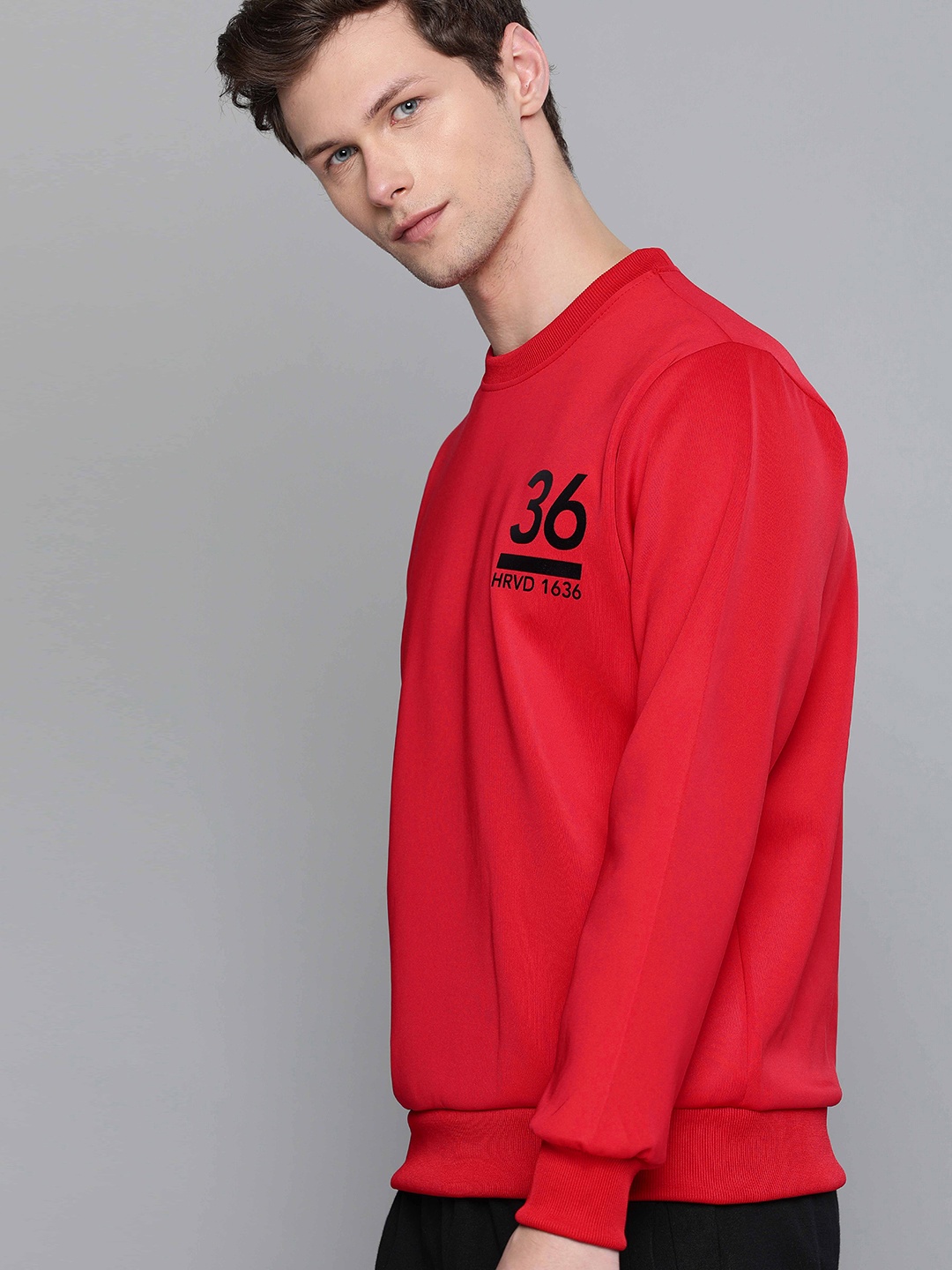 Harvard Men Red Printed Sweatshirt
