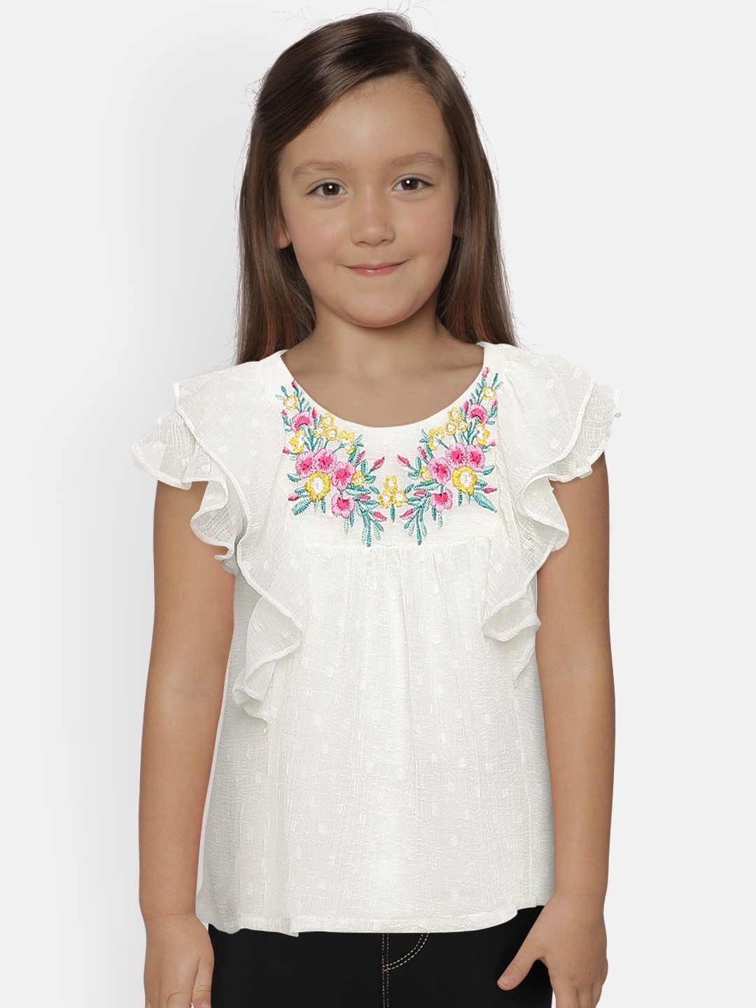 Peppermint Girls White Printed Empire Top