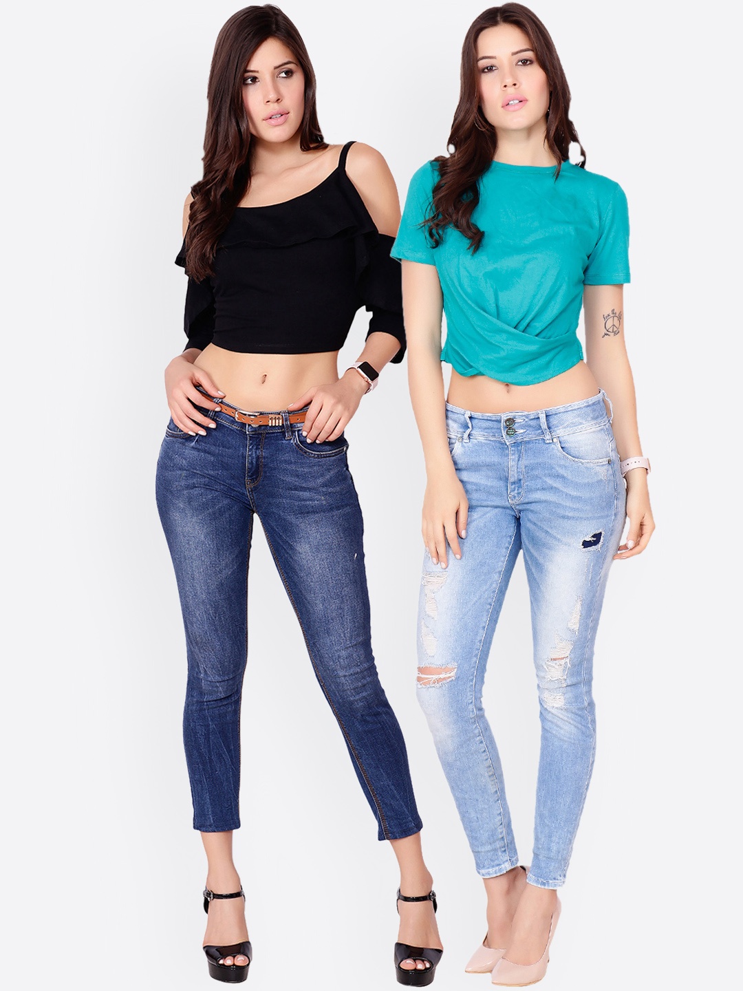 SCORPIUS Women Pack of 2 Solid Tops, Blue