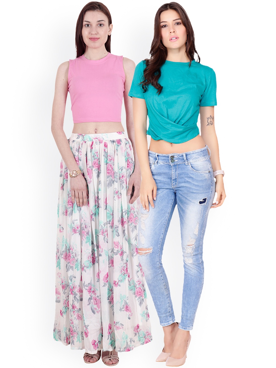 SCORPIUS Women Pack of 2 Crop Tops, Teal