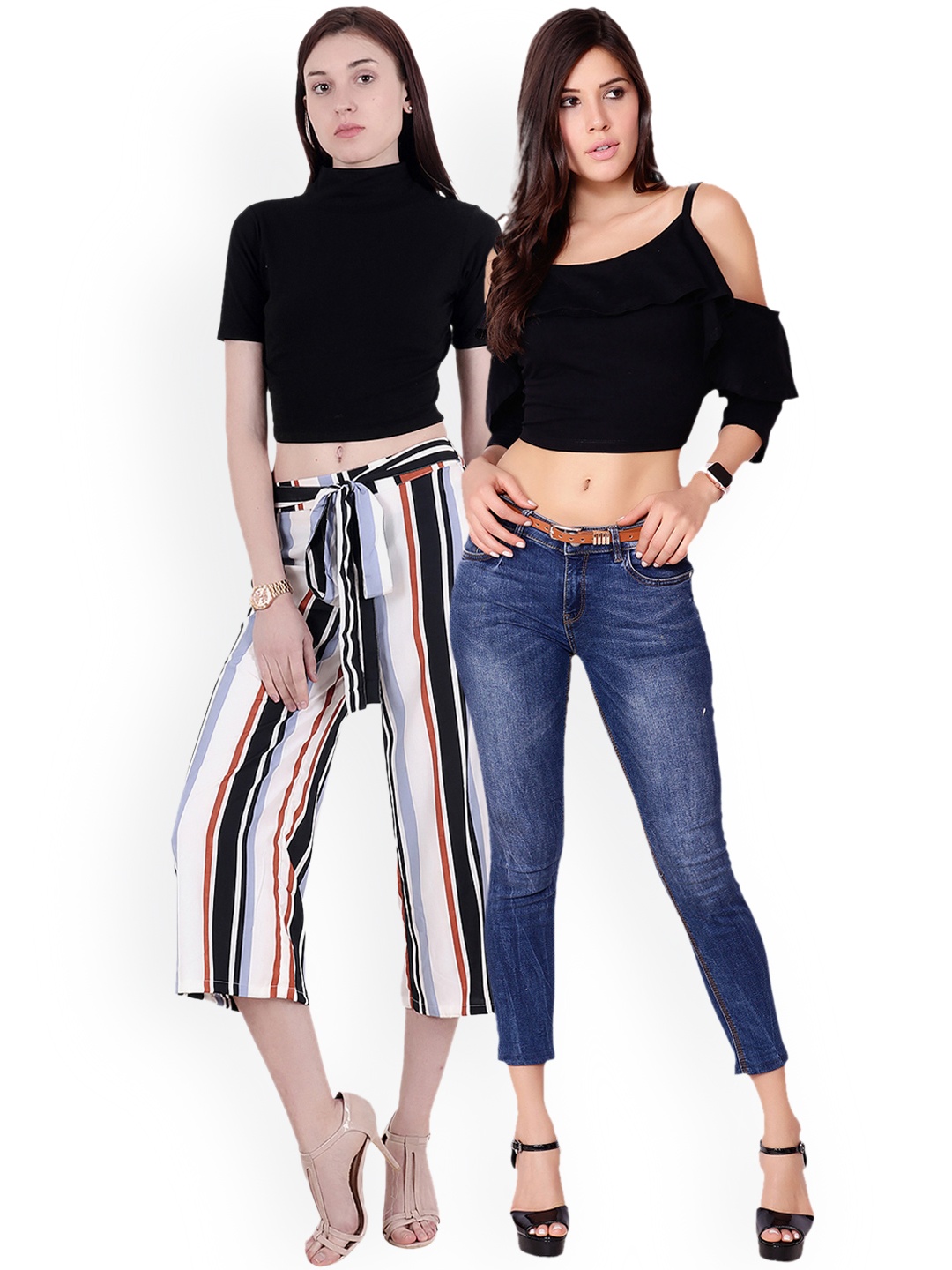 SCORPIUS Women Pack of 2 Solid Tops, Black