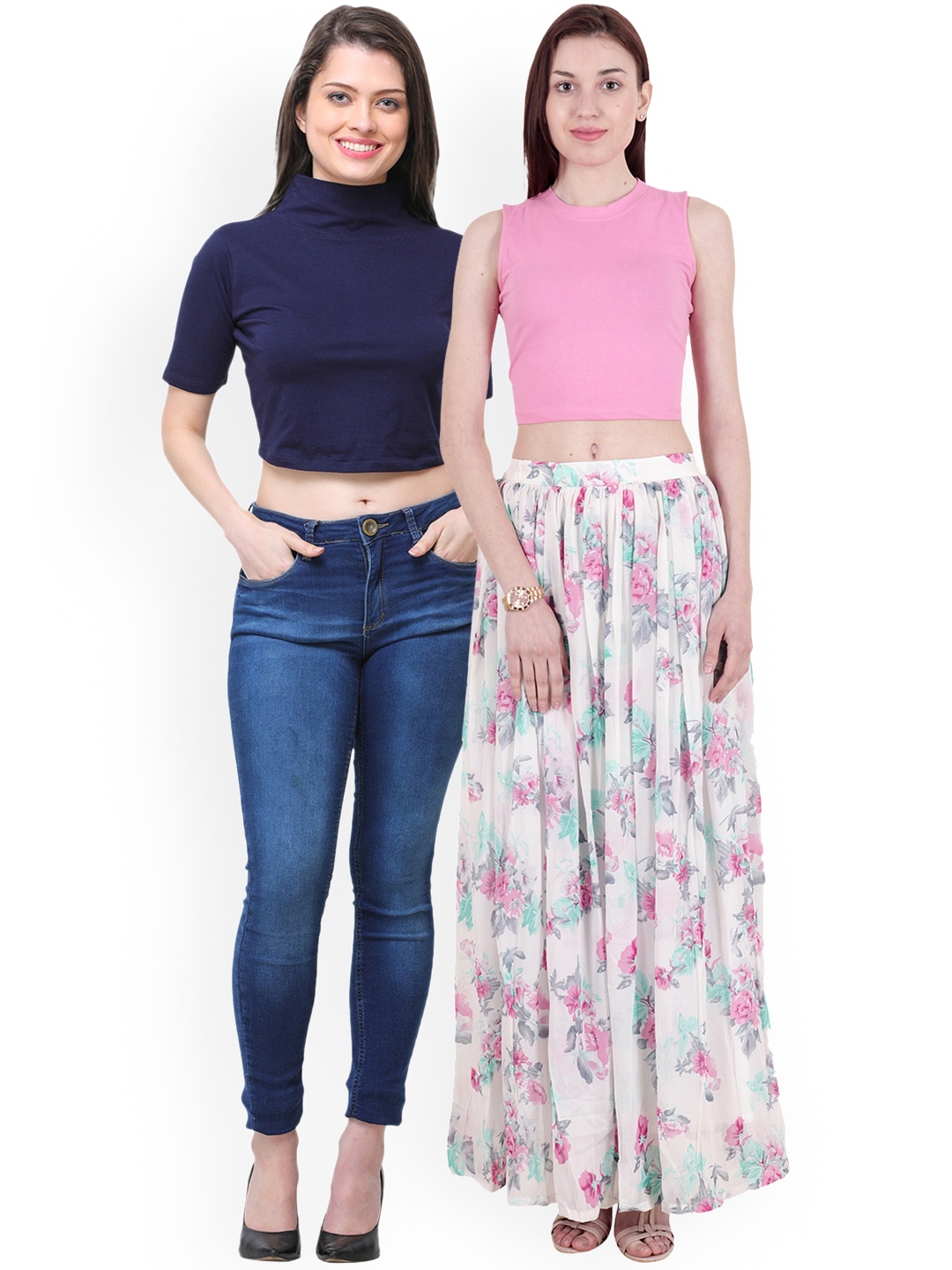 SCORPIUS Women Pack of 2 Solid Crop Pure Cotton Tops, Pink