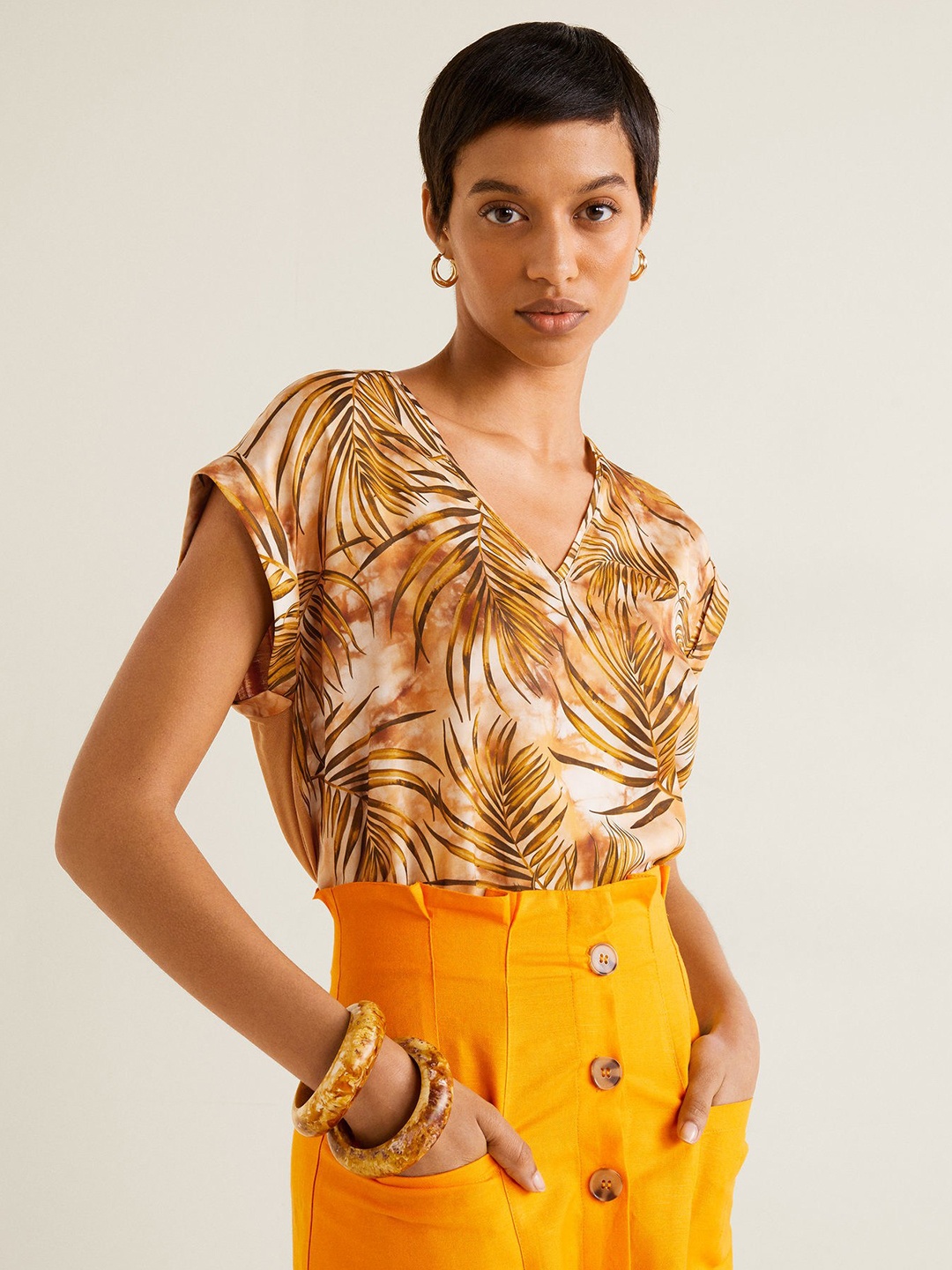 MANGO Women Brown Printed Top